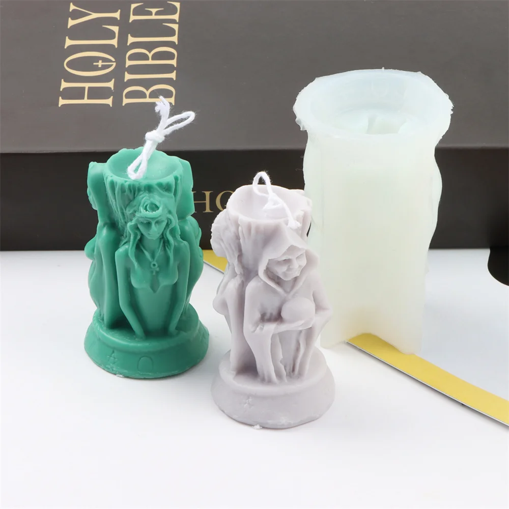 3D Hexe Säule Silikon Kerze Form Ostern Gips Ton Harz Epoxy Form Geeignet für Wachs Schmelzen Gips Werkzeug Halloween Dekor Image