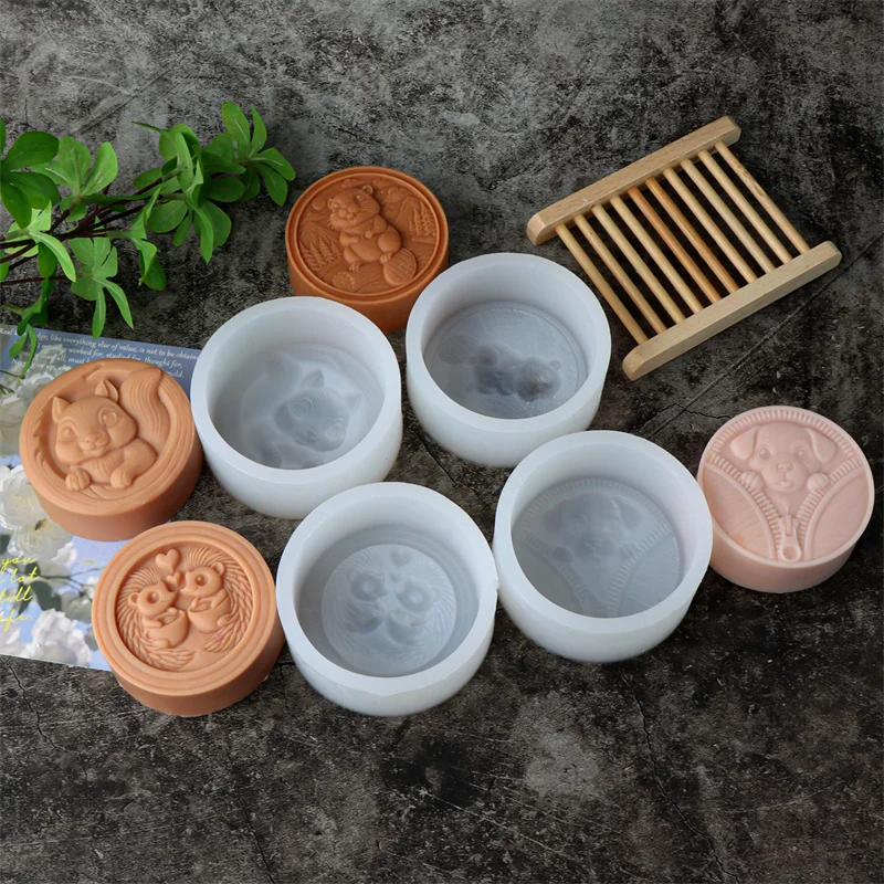 Runde Relief Tier Katze Hund Modellierung Silikon Seife Form DIY Igel Panda Kerze Fondant Schokolade Backform Image