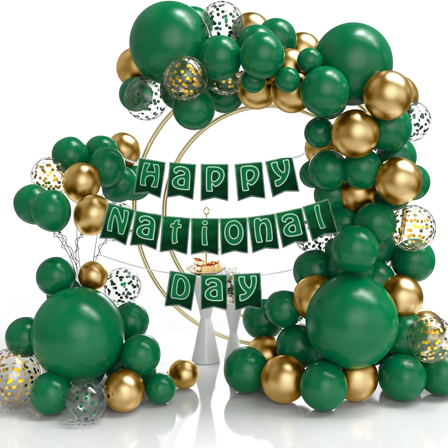 124-teiliges grünes und goldenes Latex-Ballon-Set, geeignet für Geburtstagsfeiern, Hochzeiten, Partydekorationen zum Valentinstag Image