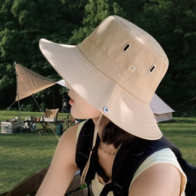 Outdoor-Camping-Eimerhut mit Kordelzug – Sonnenschutz, Angeln, Wandern, breite Krempe, UPF 50+, schnell trocknende Kappe im Western-Cowboy-Stil Image