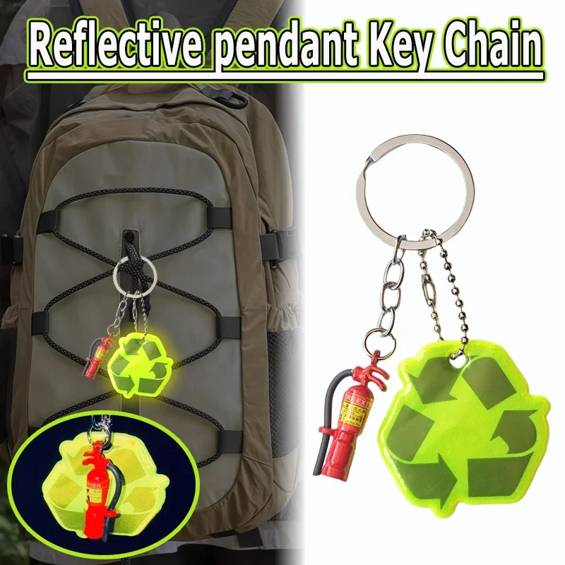 2-teiliger reflektierender Nacht-Schlüsselanhänger + rotes Feuerlöscher-Schlüsselanhänger-Set, modischer Outdoor-Rucksack-Anhänger, unverzichtbarer Schlüsselanhänger Image