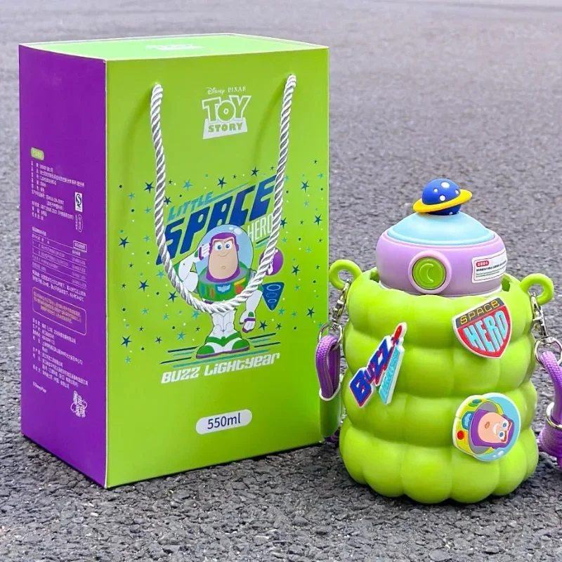 Disney Lotso Buzz Lightyear Alien Niedliche tragbare Cartoon-Wasserflaschenthermoskanne aus Edelstahl mit großem Fassungsvermögen für Jungen und Mädchen Image