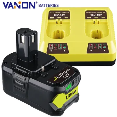 Vanon P108 8Ah 18V one Llithium Battery and P117 18V Fast Dual Charger P105 P122 Series Tools to Replace for Ryobi Battery pin