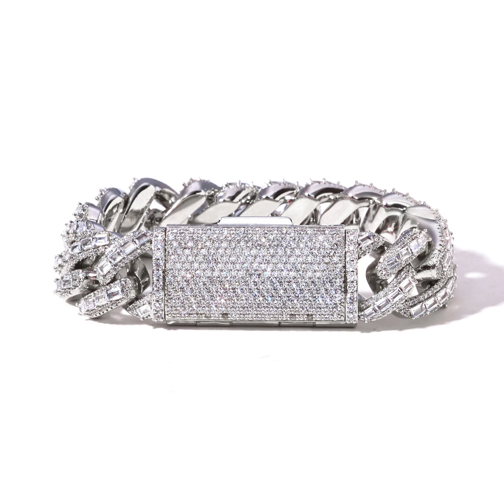 ESKEEM Herren 18 mm kubanische Kette, edler Schmuck, HIP HOP, individuelles Iced Baguette-Diamant, Gold, Silber, kubanisches Armband als Geschenk