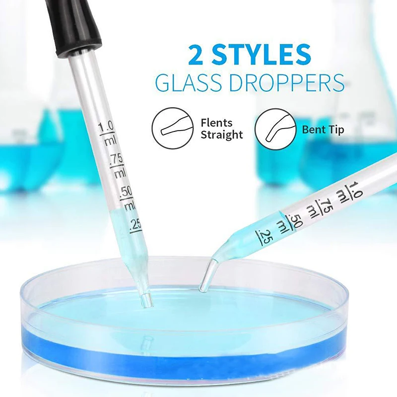 2 stücke 1ml Glas Tropfer Gummis pitze ätherisches Öl Flasche Stroh abgestufte Pipette für Schule Kunst DIY Wissenschaft Flüssigkeit Mess pipette Image