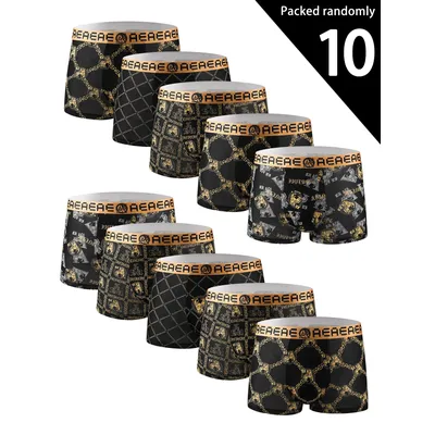 Trendige bedruckte Herren-Boxershorts in Übergröße, 10-teiliges Paket, atmungsaktiv, bequem, hautfreundlich, hochelastischer Vier-Wege-Stretch Image
