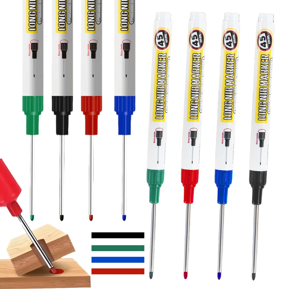10 Stück Markierungsstifte mit langem Kopf und tiefem Loch, 45 mm tiefer Metallmarkierungsstift, schnell trocknender wasserdichter Marker, Baumarkierungswerkzeug Image