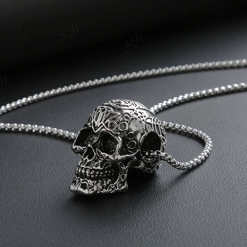 Collana con ciondolo teschio Punk Hip-Hop Vintage per uomo collana con ciondolo teschio in stile retrò in acciaio legato regali di gioielli