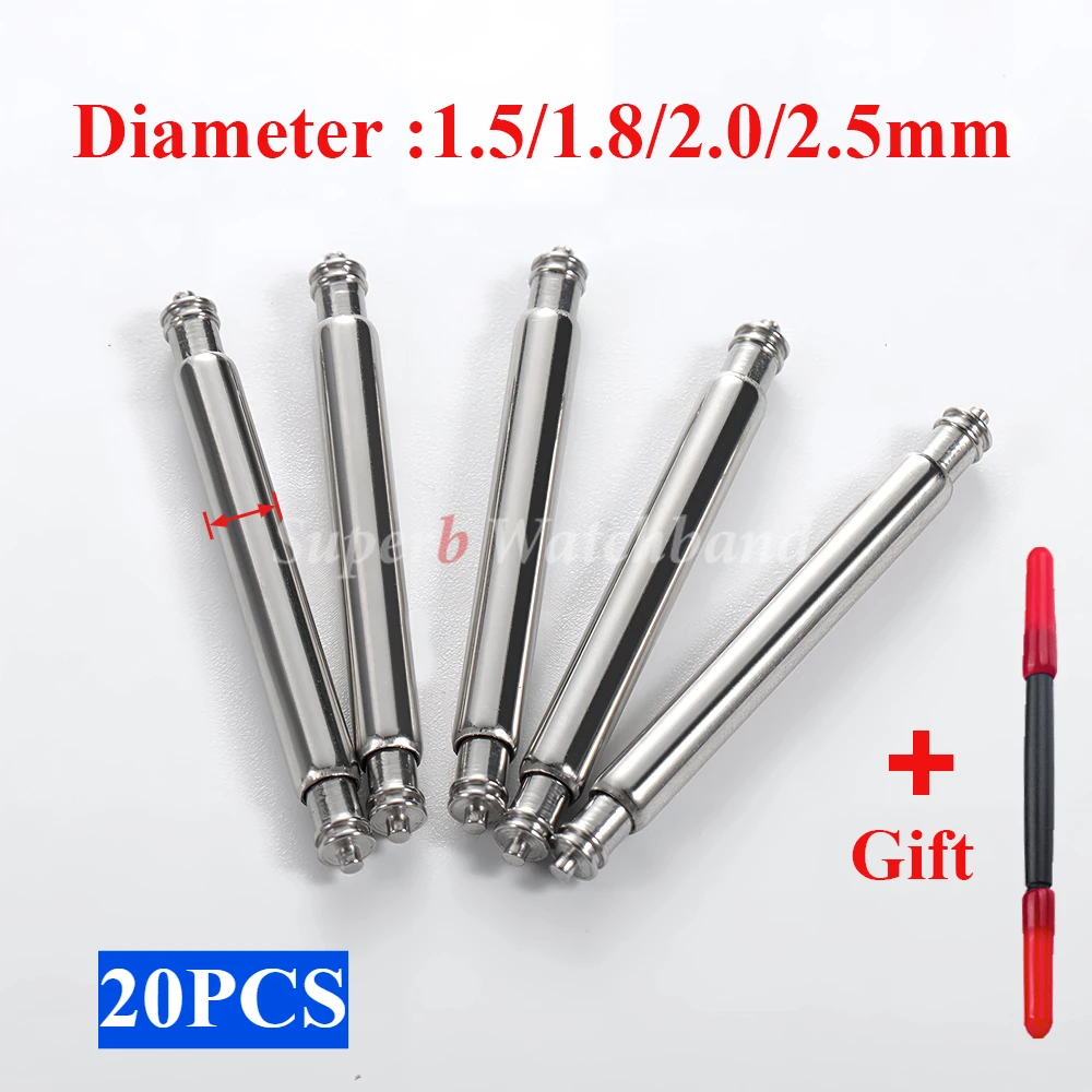 20 Stück Uhrenarmbandstifte 1,5 mm 1,8 mm 2,0 mm 2,5 mm Durchmesser 16/18/20/22 mm Metallstahl Federstege Verbindungsstifte Uhrenreparaturwerkzeuge Image