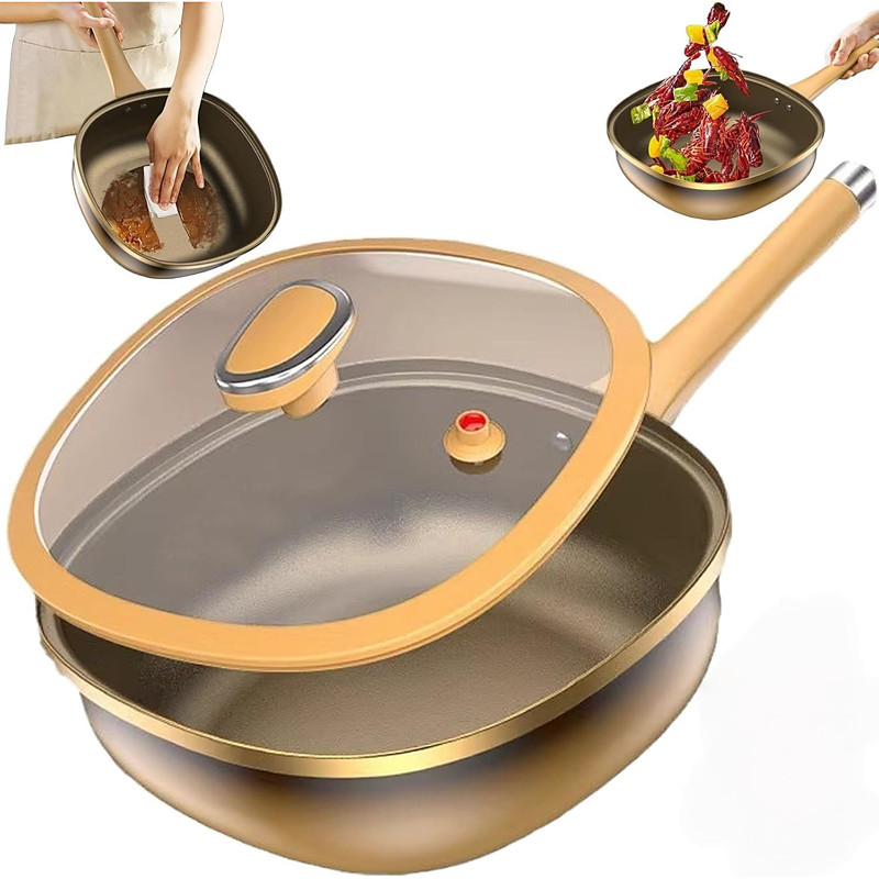 12in Titanium Alloy Non-Stick Pot with Lid Titanium Nonstick Frying Pans for Frying Eggs, Stir-frying, Stewing, Braising and Other Cooking