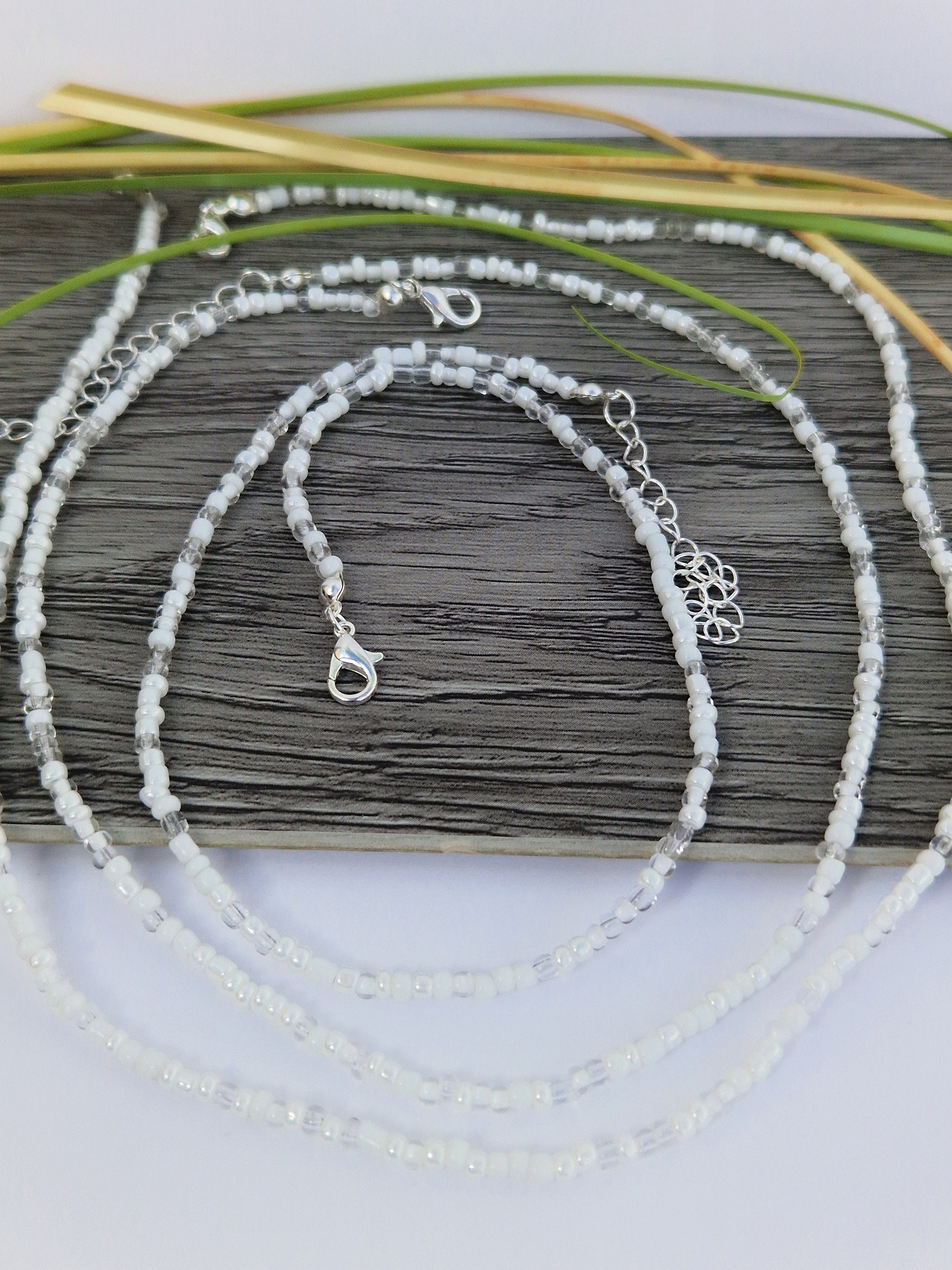 Collana di perline bianche a filo singolo, collana di perline, collana di perline bianche miste, collana di perline, collane di perline, collana di pe