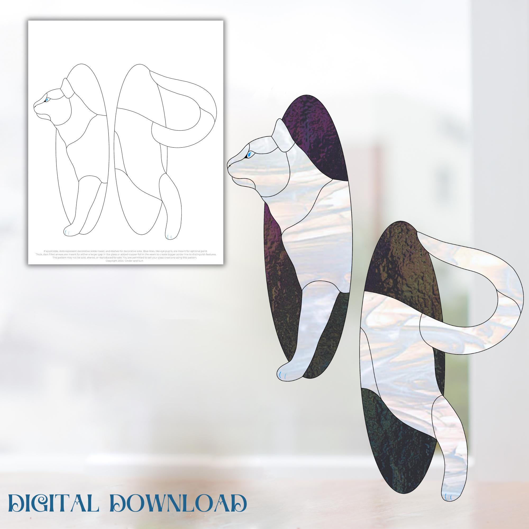Portale fantasma gatto, modello di vetro colorato gatto liquido, modello di vetro colorato digitale, modello di vetro stampabile, modello di lavorazio