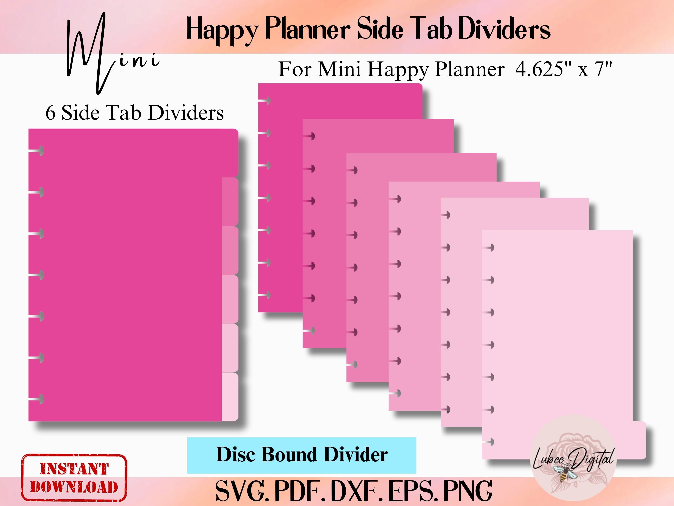 Modello divisore rilegato per disco Mini Happy Planner, file di taglio divisori raccoglitori, divisore rilegato per disco per notebook, divisore a sch