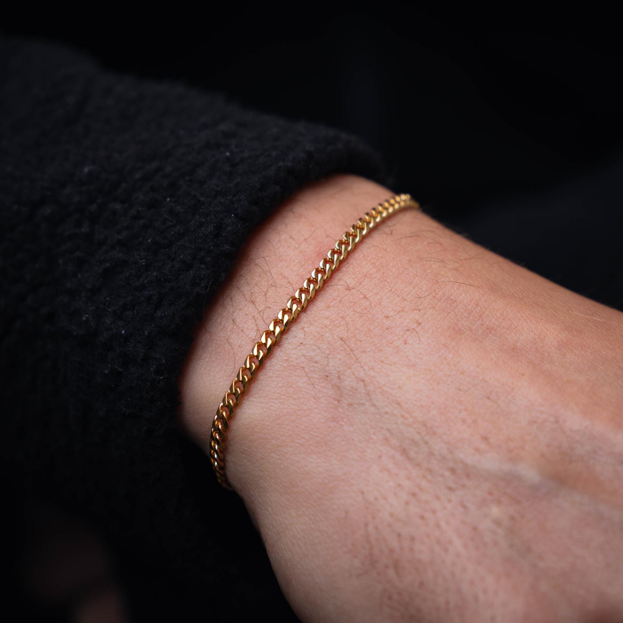 Bracciale in oro 18 carati - Bracciale cubano in oro da uomo - Bracciale con catena in oro da uomo - Bracciale in acciaio inossidabile placcato oro -