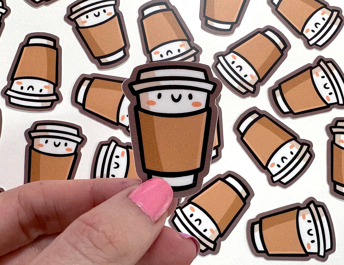 Mini adesivo in vinile per tazza da caffè da asporto / adesivo impermeabile per telefono / adesivo carino per caffè / adesivo per tazza da caffè / ade