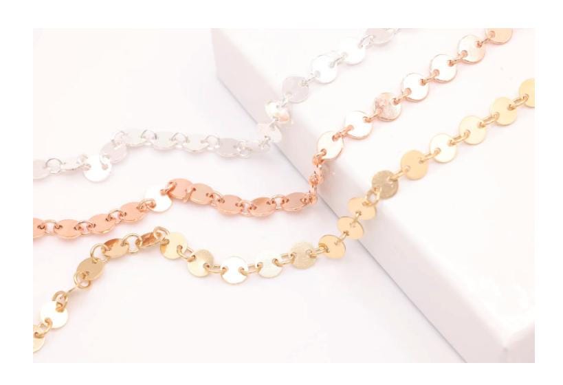 Catena a disco con paillettes da 4 mm riempita in oro 14K, 1 piede - Catena a disco rotondo riempita in oro, Catena a disco rotondo in argento sterlin