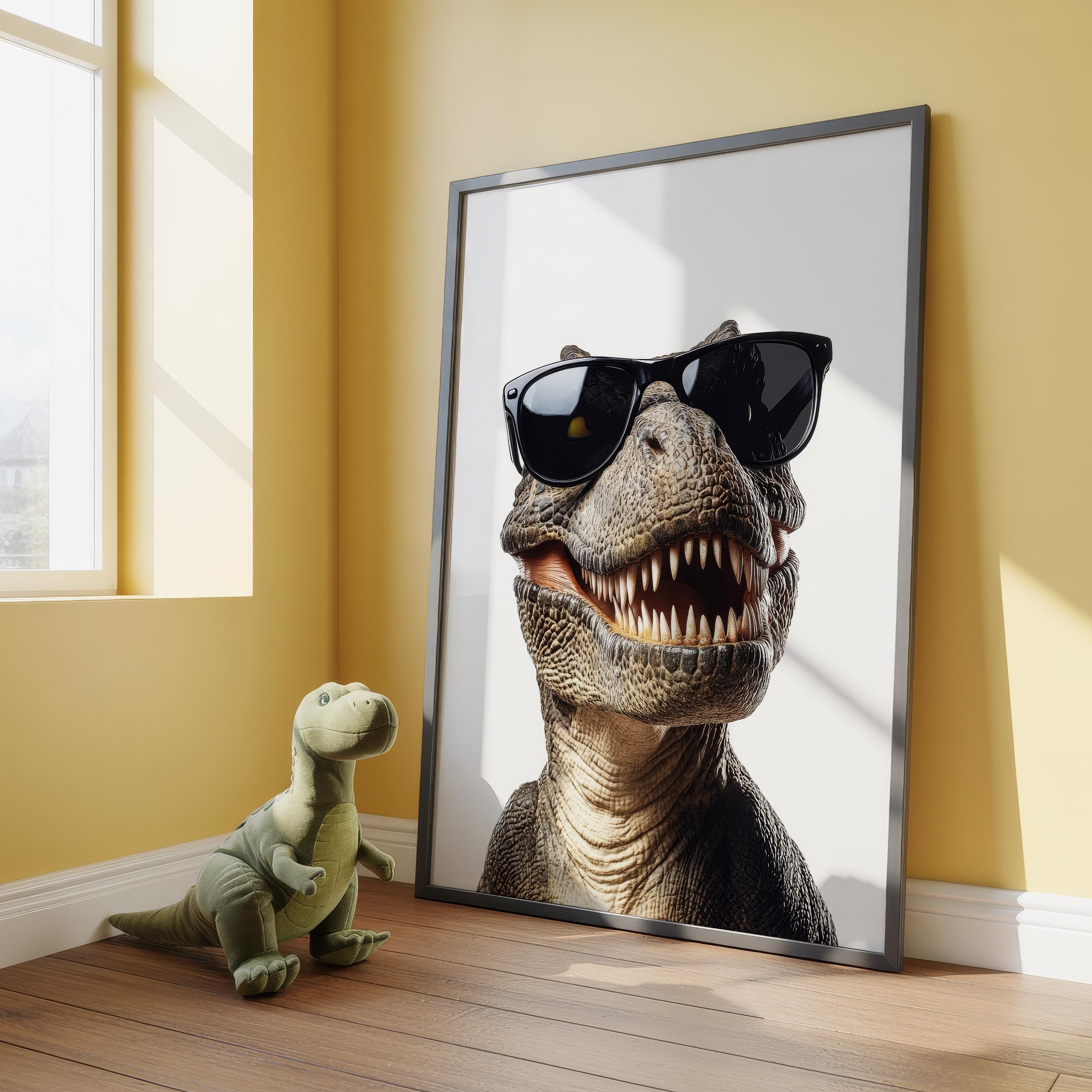 Stampa di Tirannosauro Rex con occhiali da sole, Poster di Tirannosauro Rex, Stampa di T-Rex, Poster di T-Rex, Poster di dinosauri, Stampa per cameret