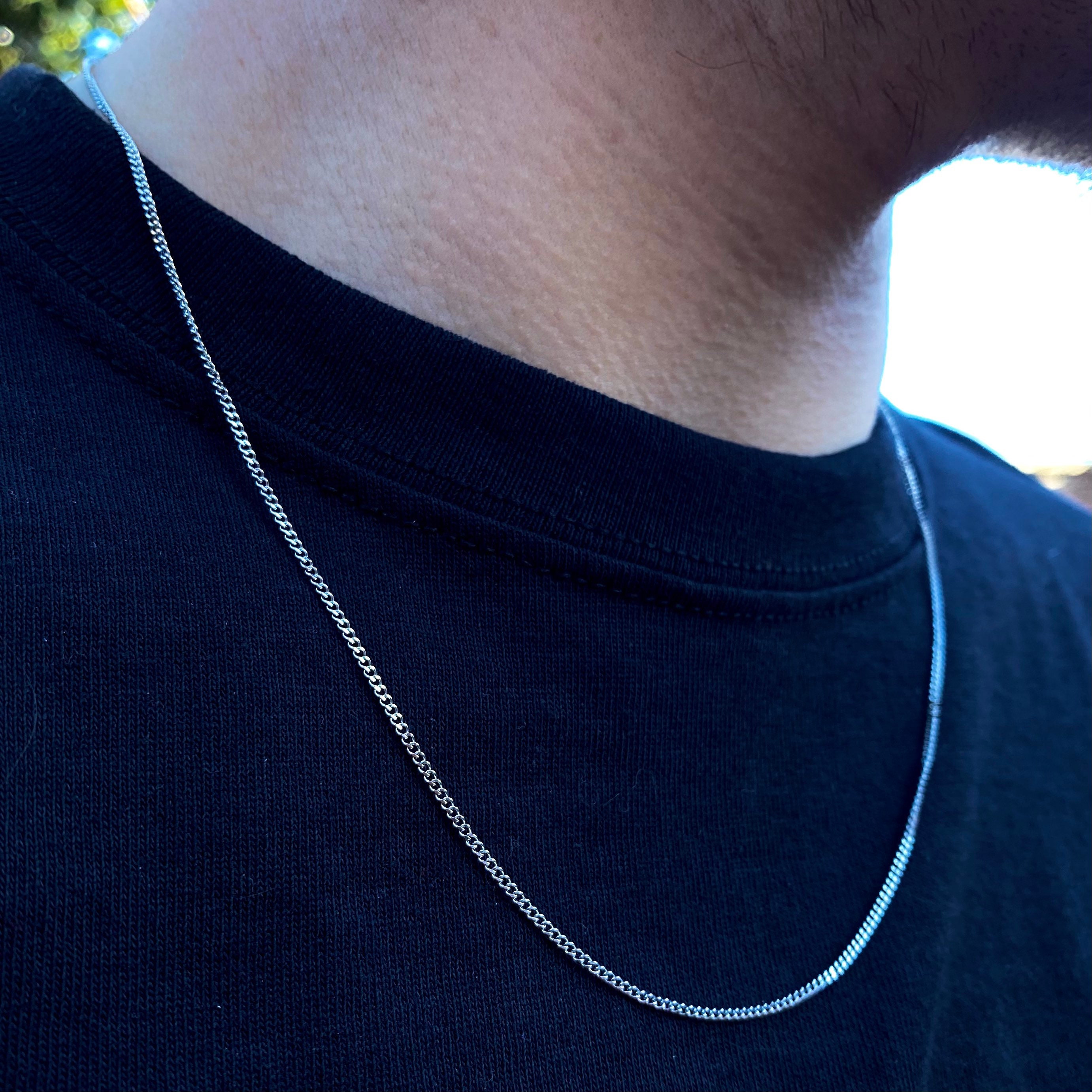 Collana a catena in argento da uomo, 1,5 mm, maglia cubana, catene in acciaio inossidabile per uomo, collana a catena da uomo, catena sottile in argen
