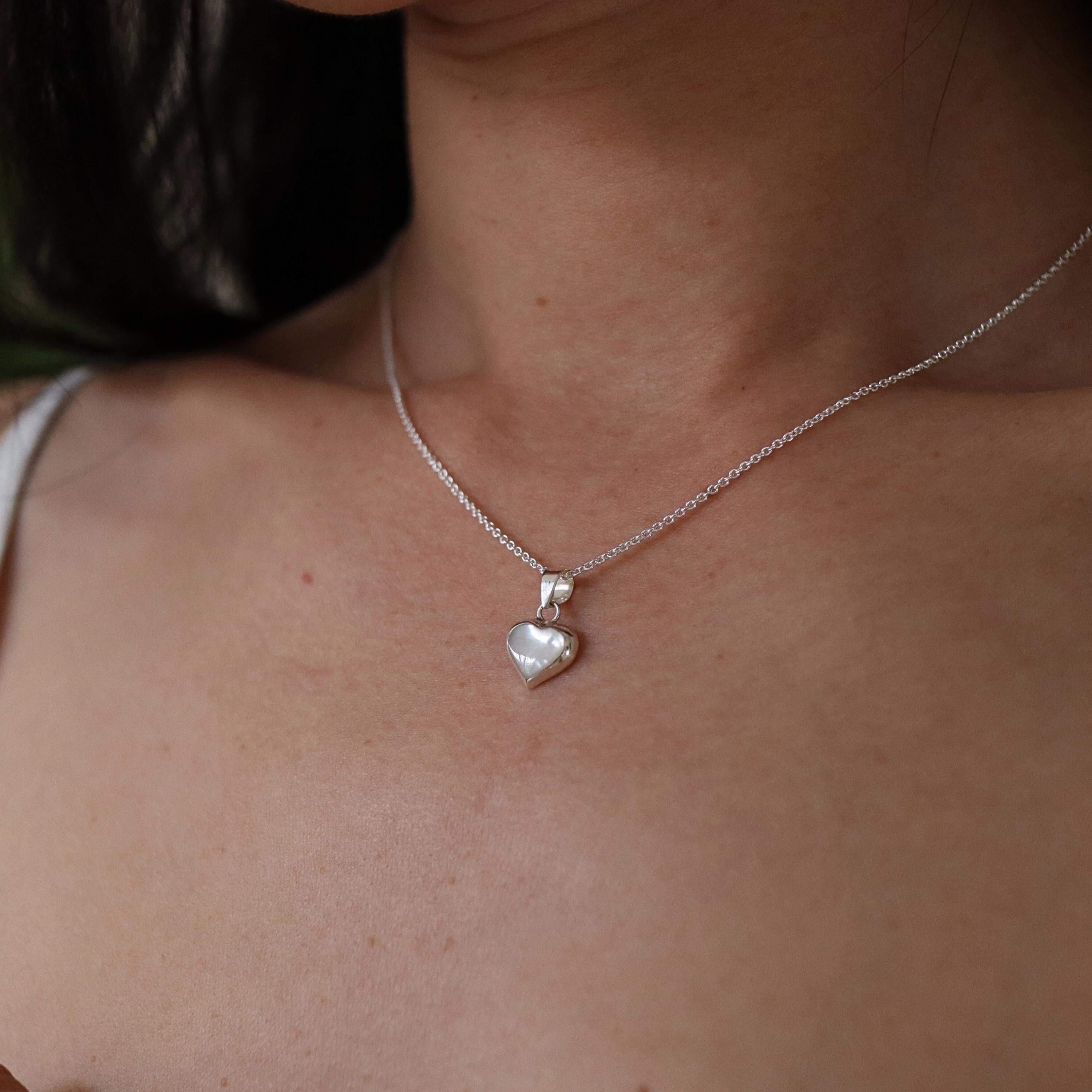 Collana con ciondolo a forma di cuore in mini perla, collana a forma di cuore in argento 925, ciondolo a forma di cuore, ciondolo a forma di cuore in