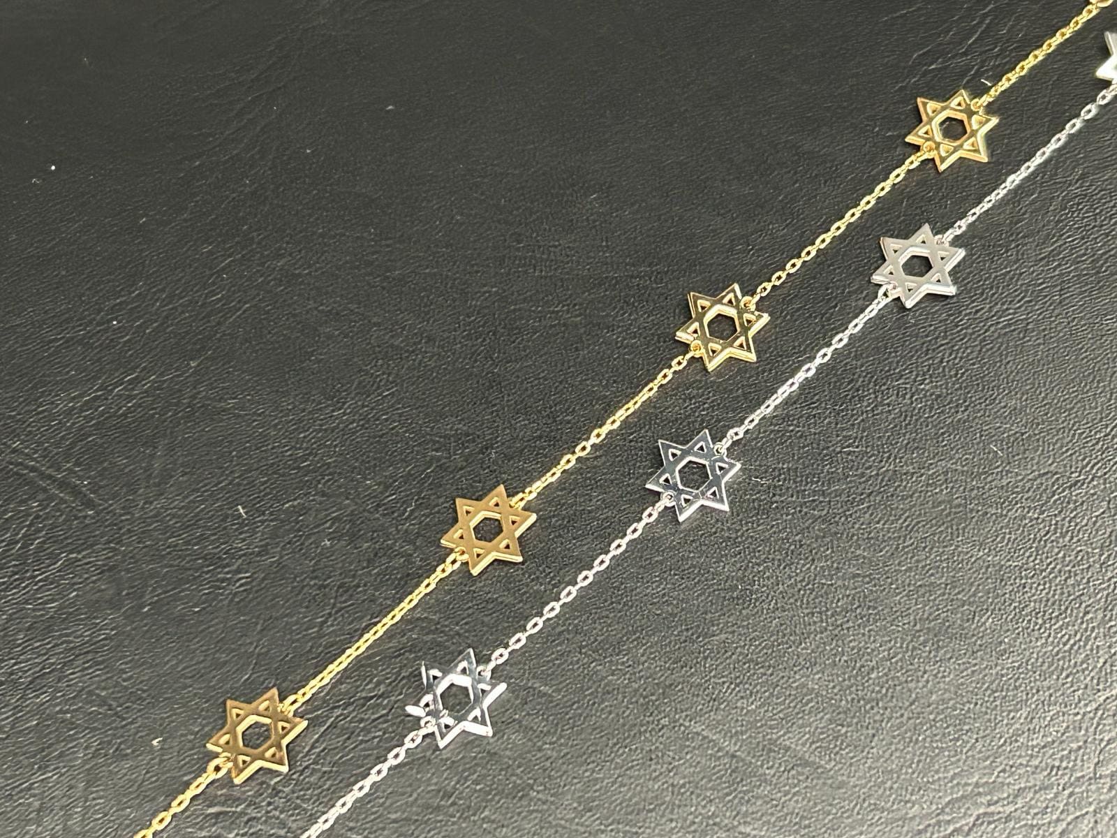 Bracciale Stella di David in argento sterling 925/oro vermeil 18K Bracciale con 5 ciondoli Magen David, Bracciale Kabbalah, Stella d'argento, Stella d