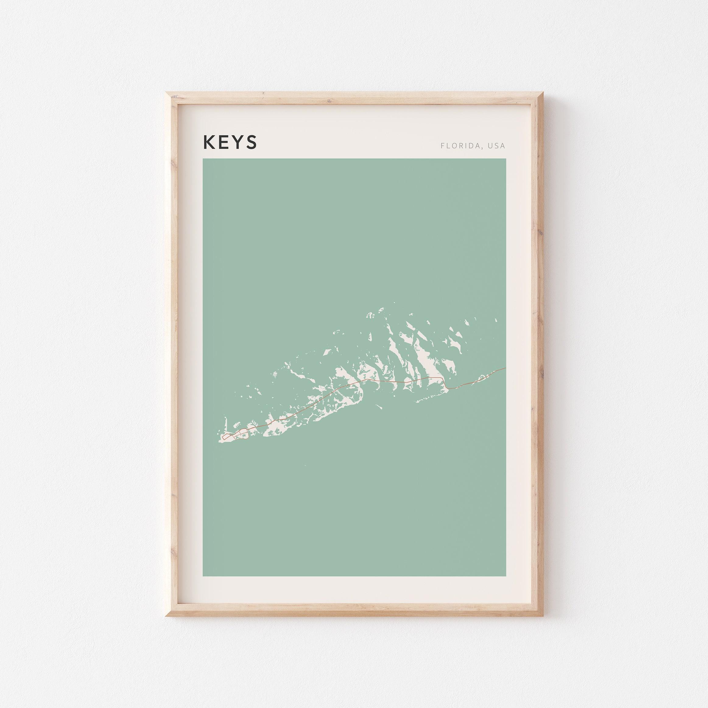 Mappa delle Florida Keys, Poster delle Florida Keys, Stampa delle Florida Keys, Poster delle Florida Keys, Decorazione murale delle Florida Keys, Flor