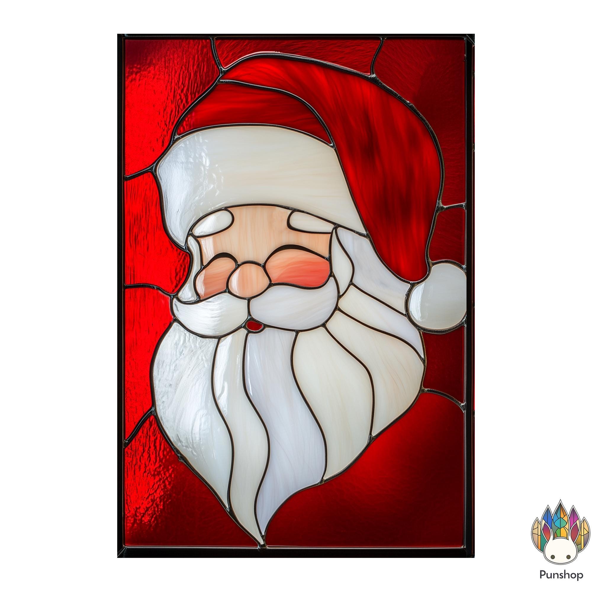 MODELLI per download digitale, Vetrata con Babbo Natale, Vetrata natalizia. PUN171, Progetto artistico in vetrata