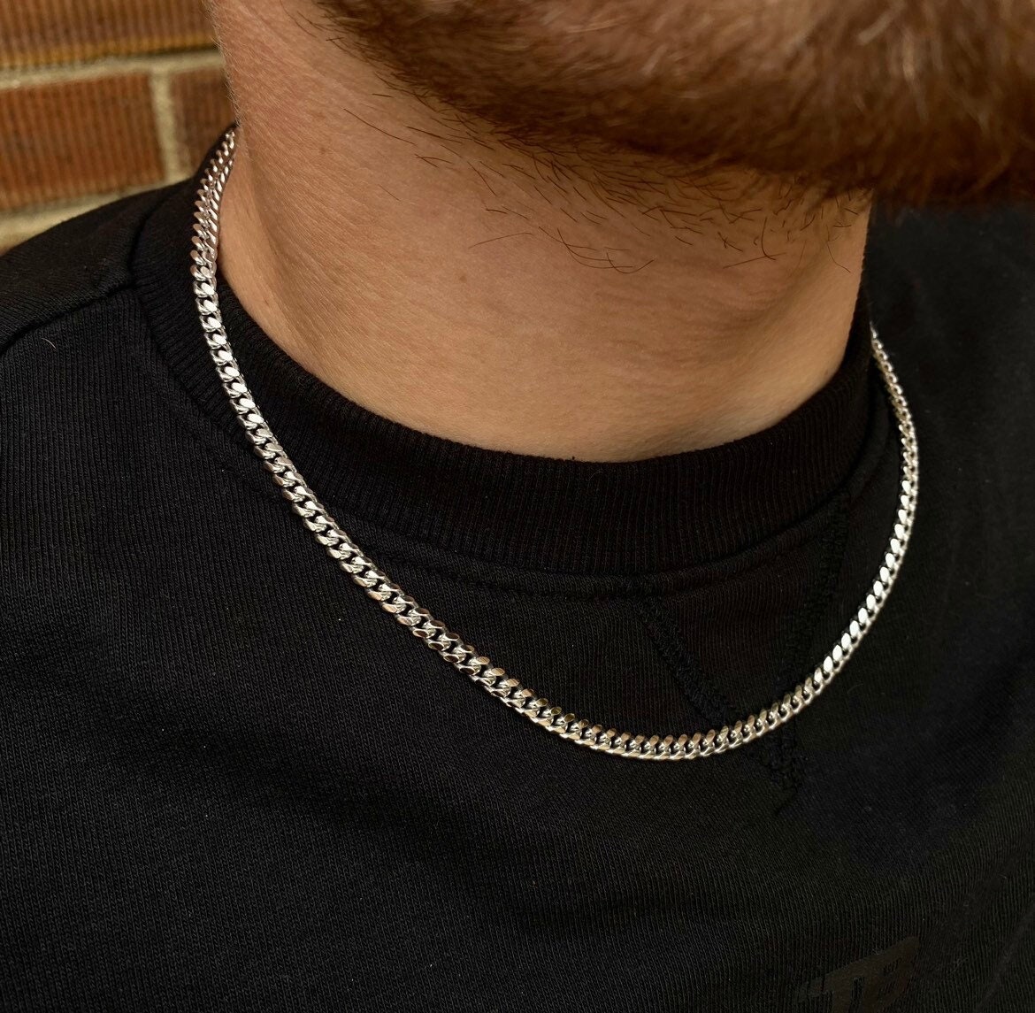 Catena cubana in argento da 5 mm, catena da uomo, catena in argento da uomo, catena spessa in argento - acciaio inossidabile o catena in argento sterl