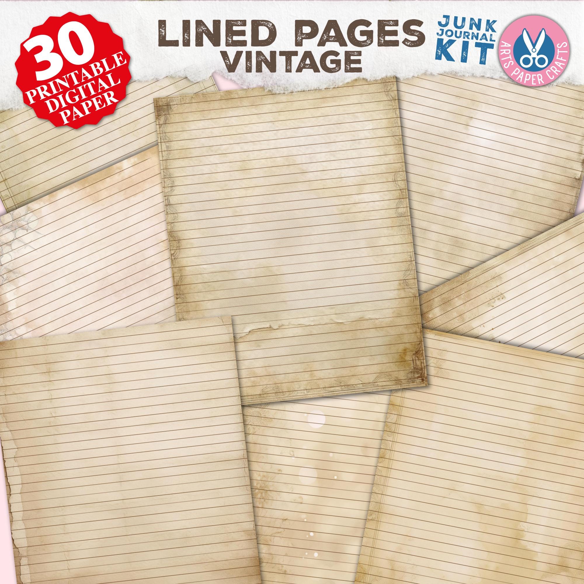 Pagine di diario a righe stampabili, carta vintage digitale, pacchetto di effimeri, download digitale, tinte neutre, effimeri, carte vecchie, carta a