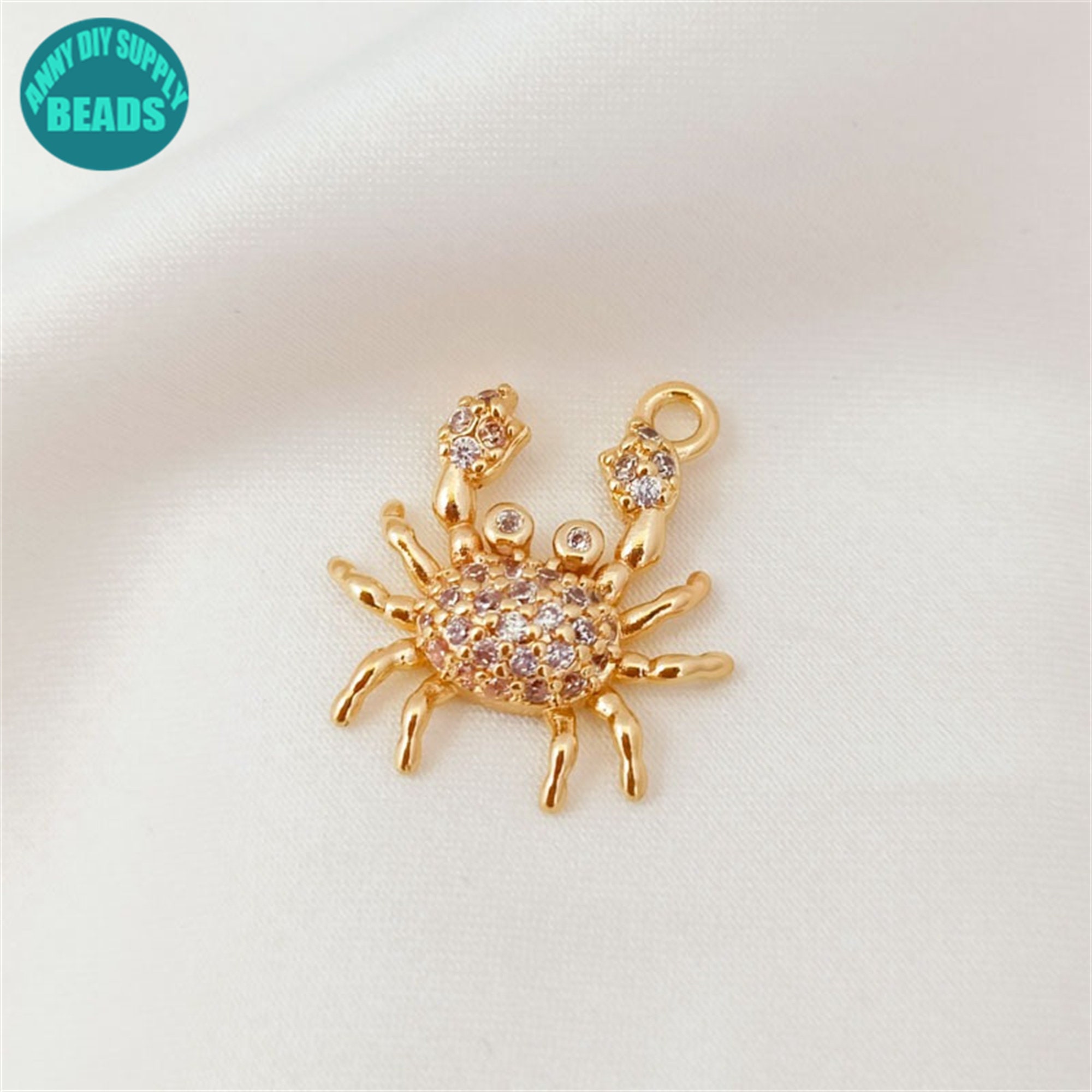Ciondolo a forma di granchio placcato in oro vero 14k, ciondolo placcato in oro, ciondolo con zirconi cubici, ciondolo a forma di animale, ciondolo a