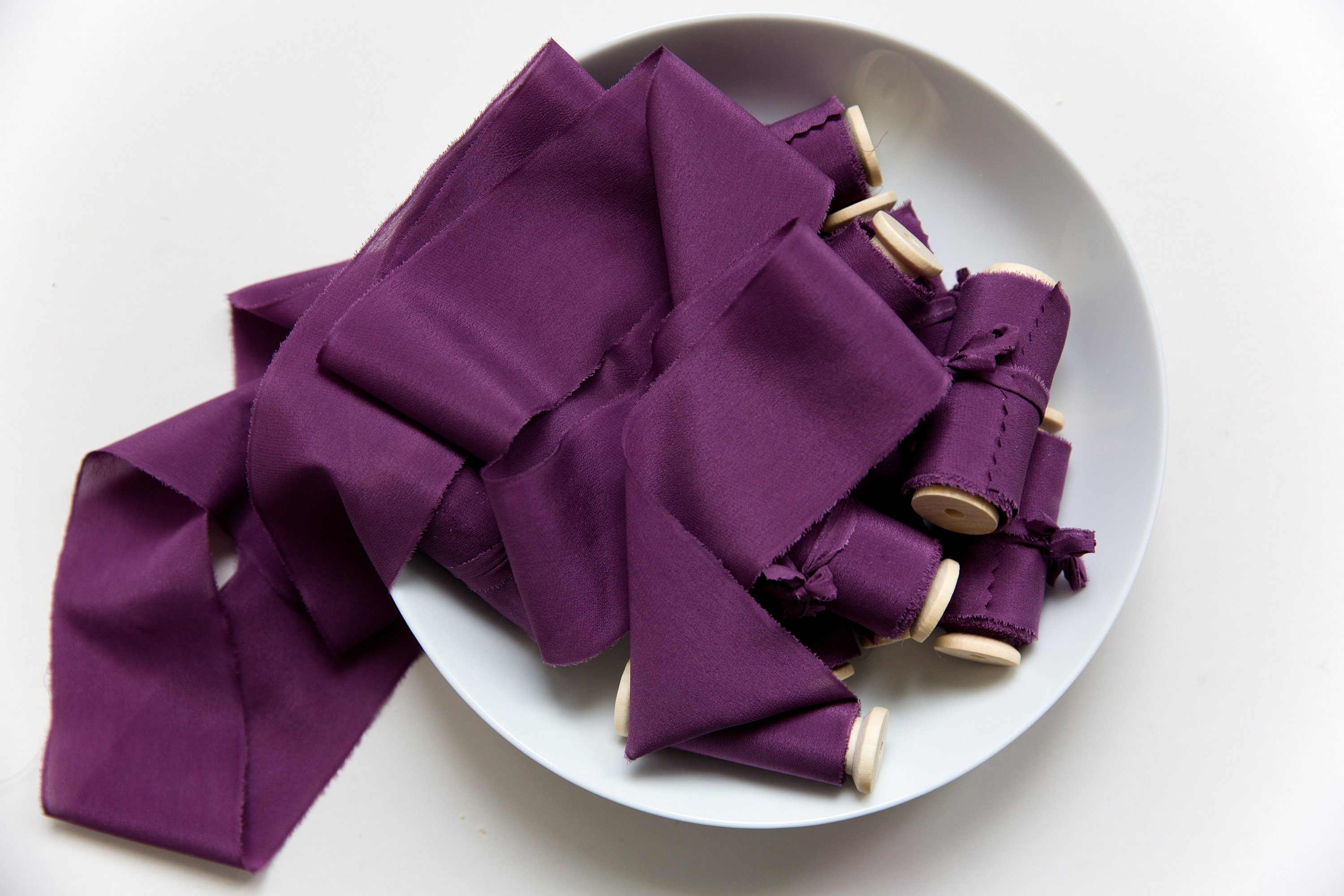 Nastro di seta, MELANZANE VIOLA Nastro di seta tinto a mano, Nastri di seta, Nastri di seta tinti a mano, Nastro di seta pura al 100%, Nastro da sposa