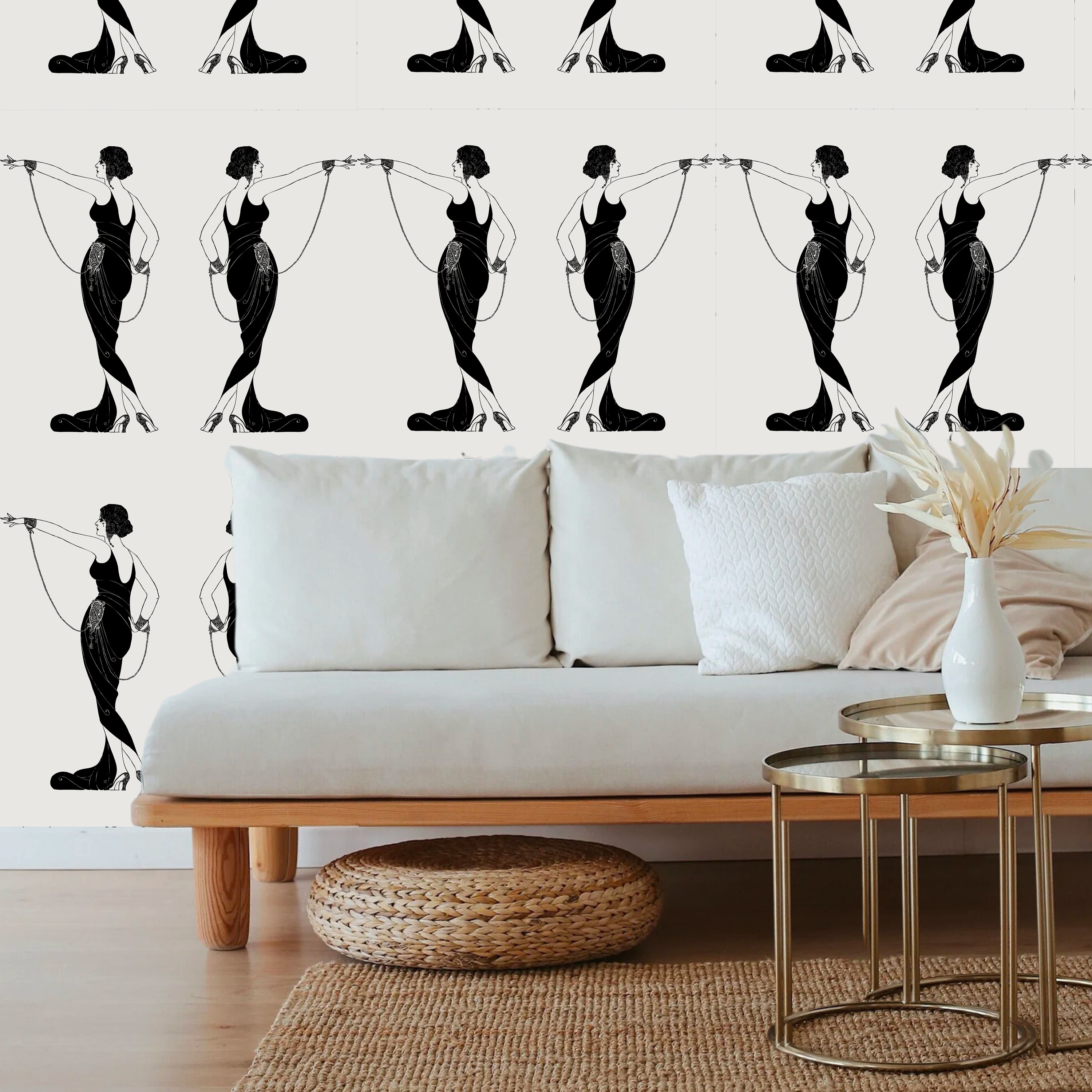 Carta da parati Art Deco, Carta da parati con figure di donne, Carta da parati staccabile e incollata, Carta da parati rimovibile, Carta da parati deg
