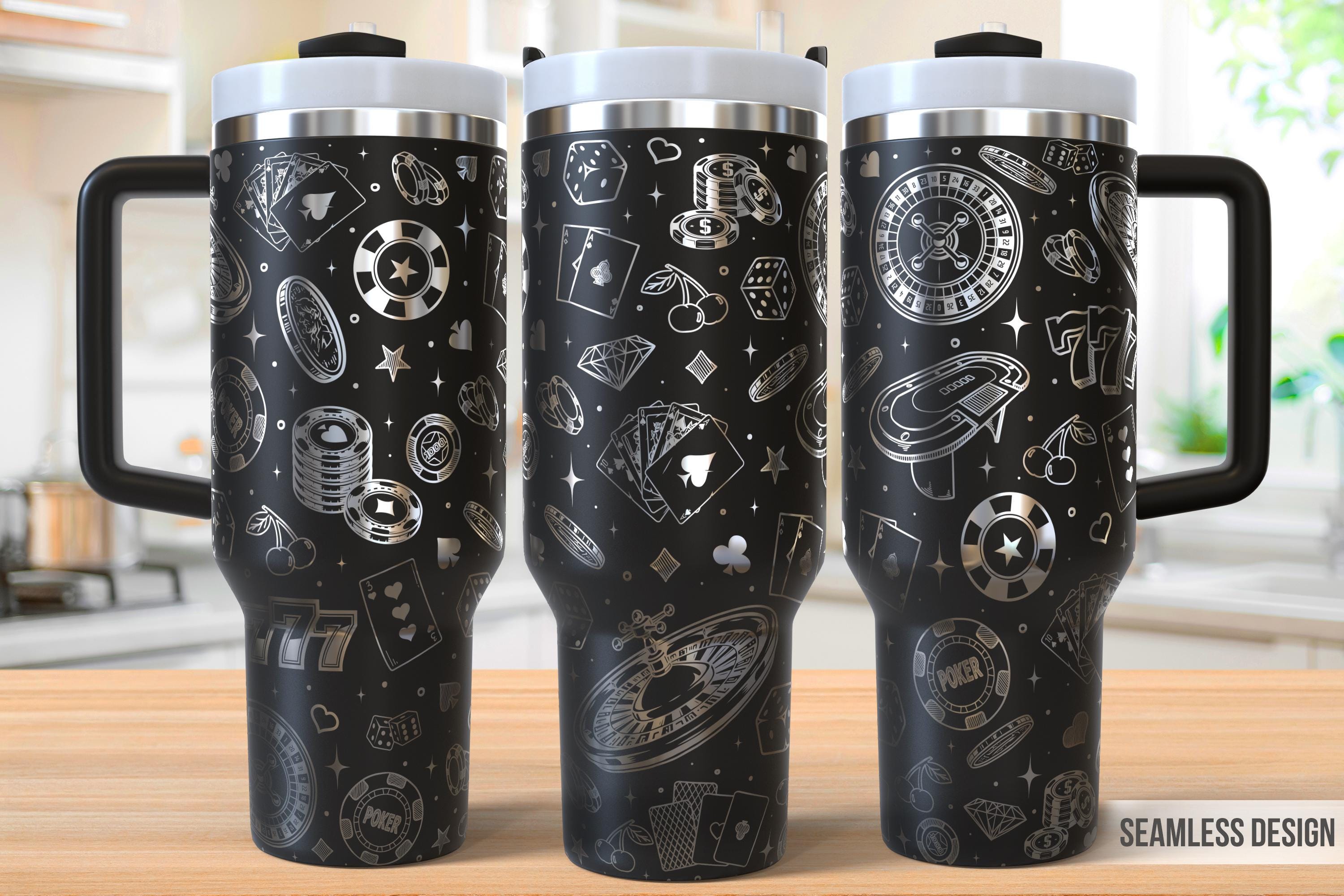 Casino 40oz Tumbler Laser Engraving Wrap, Casino Poker Tumbler Wrap Svg, Poker Laser Engraving Svg, Incisione Laser Svg, SVG per Laser Rotary