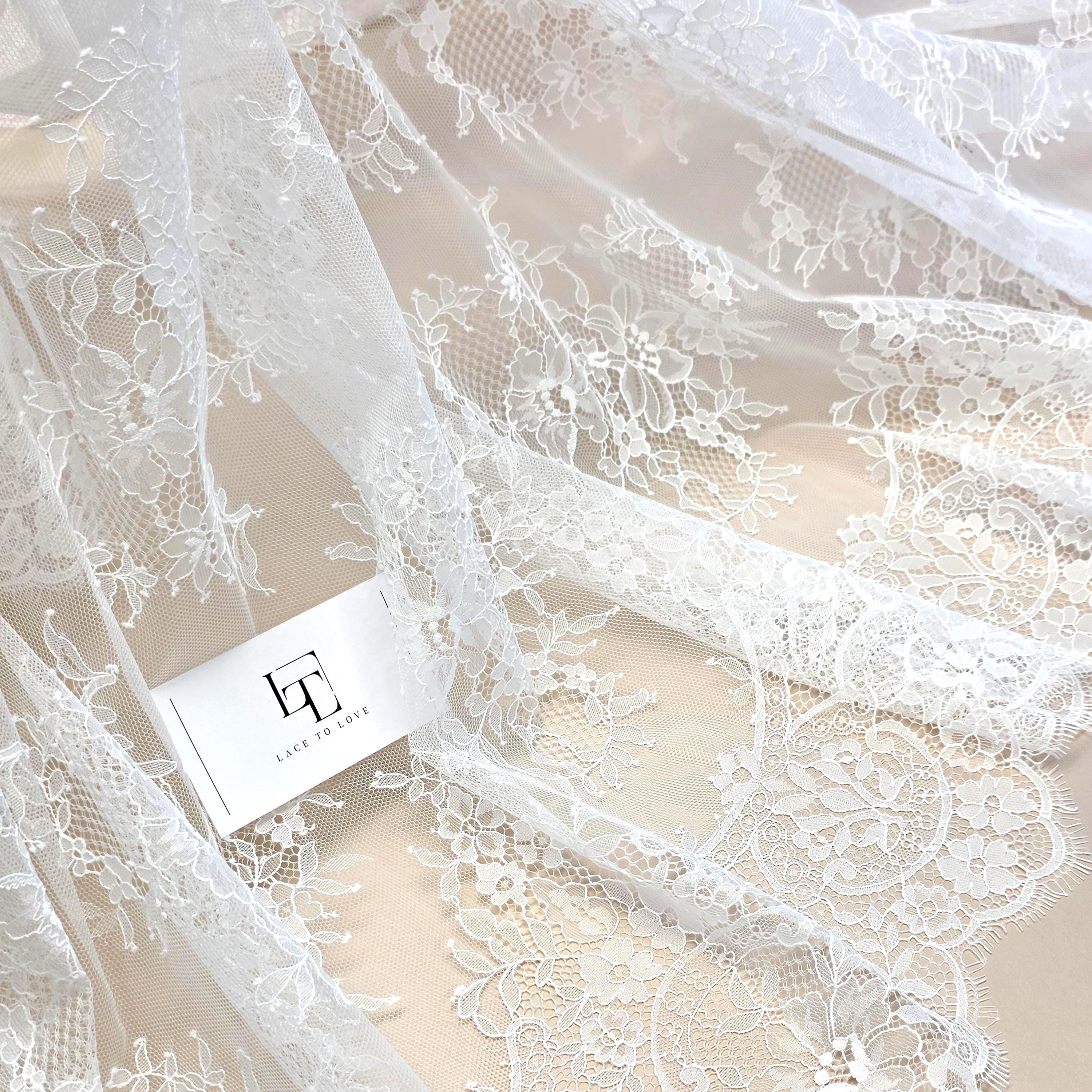 Tessuto in pizzo bianco sporco Pizzo francese, pizzo Chantilly, pizzo da sposa, pizzo da sposa Pizzo bianco Velo in pizzo Pizzo floreale smerlato Pizz