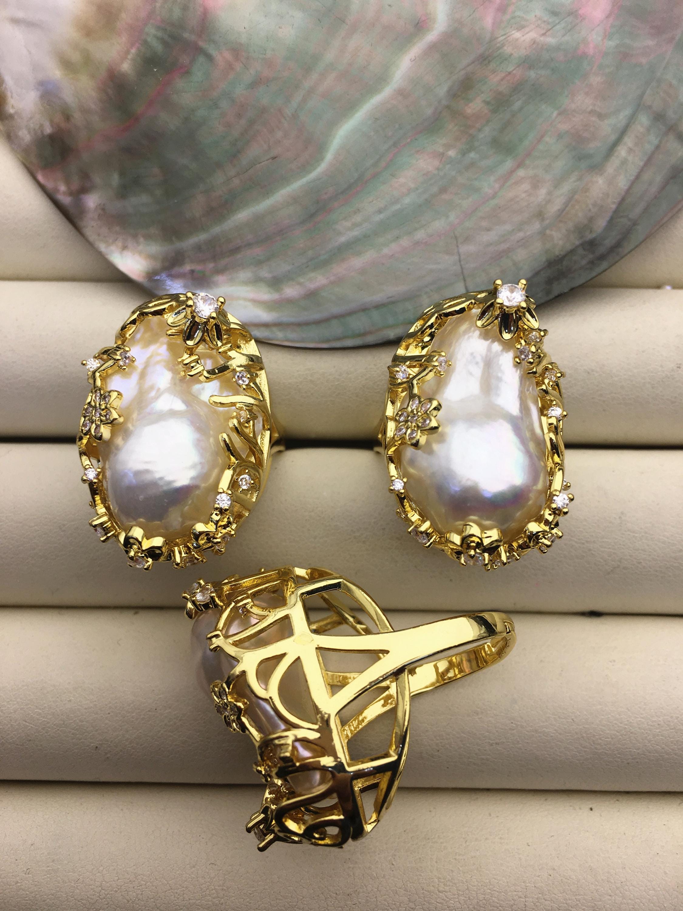 Anelli in oro con perle barocche bianche arcobaleno molto grandi AAA, anelli di fidanzamento economici, fedi nuziali con perle, anelli di promessa per