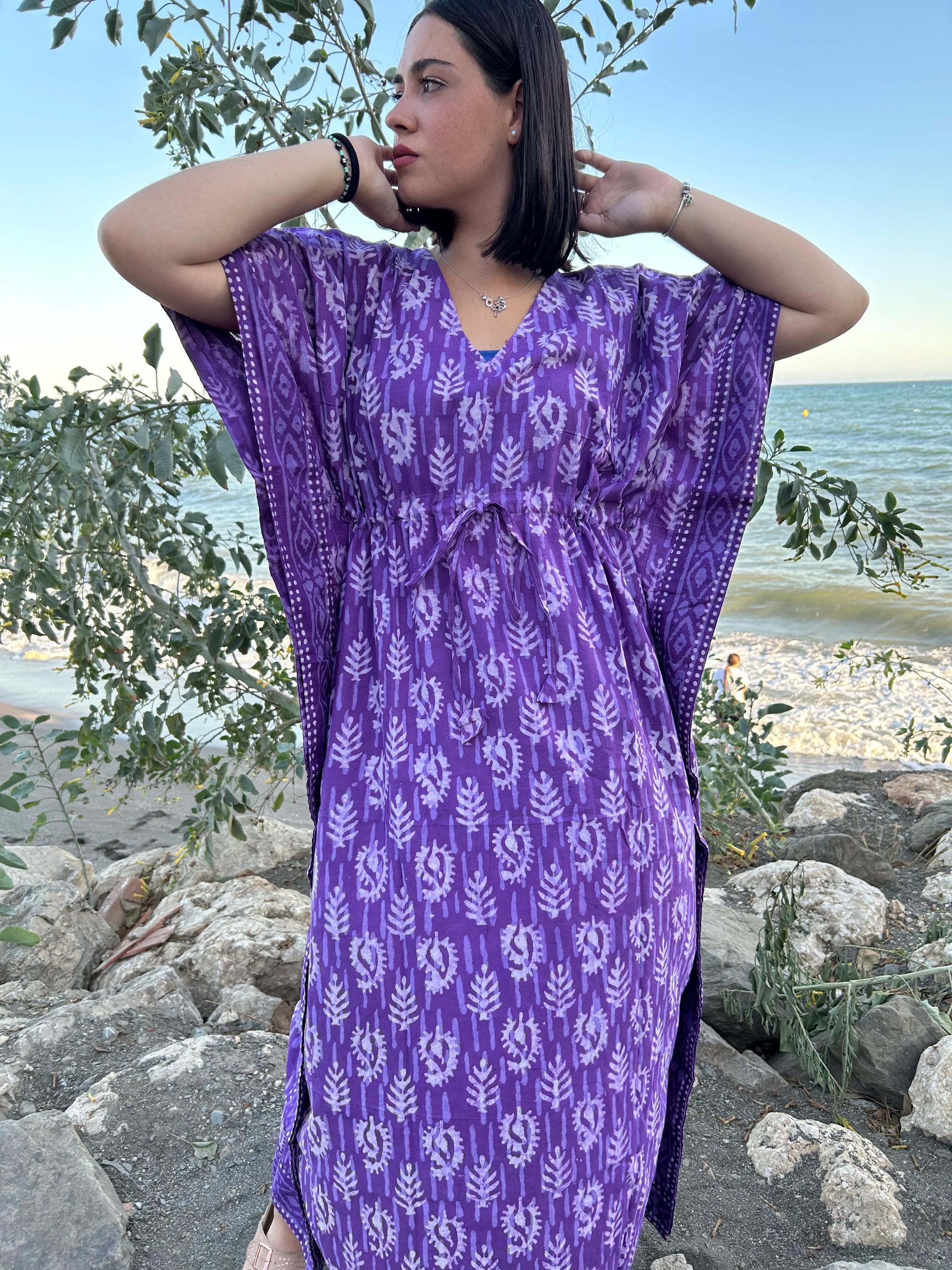 Caftano viola, caftano fatto a mano, caftano, abbigliamento da resort, caftano taglie forti, abito boho, abito in cotone, abito lungo, regali per lei,