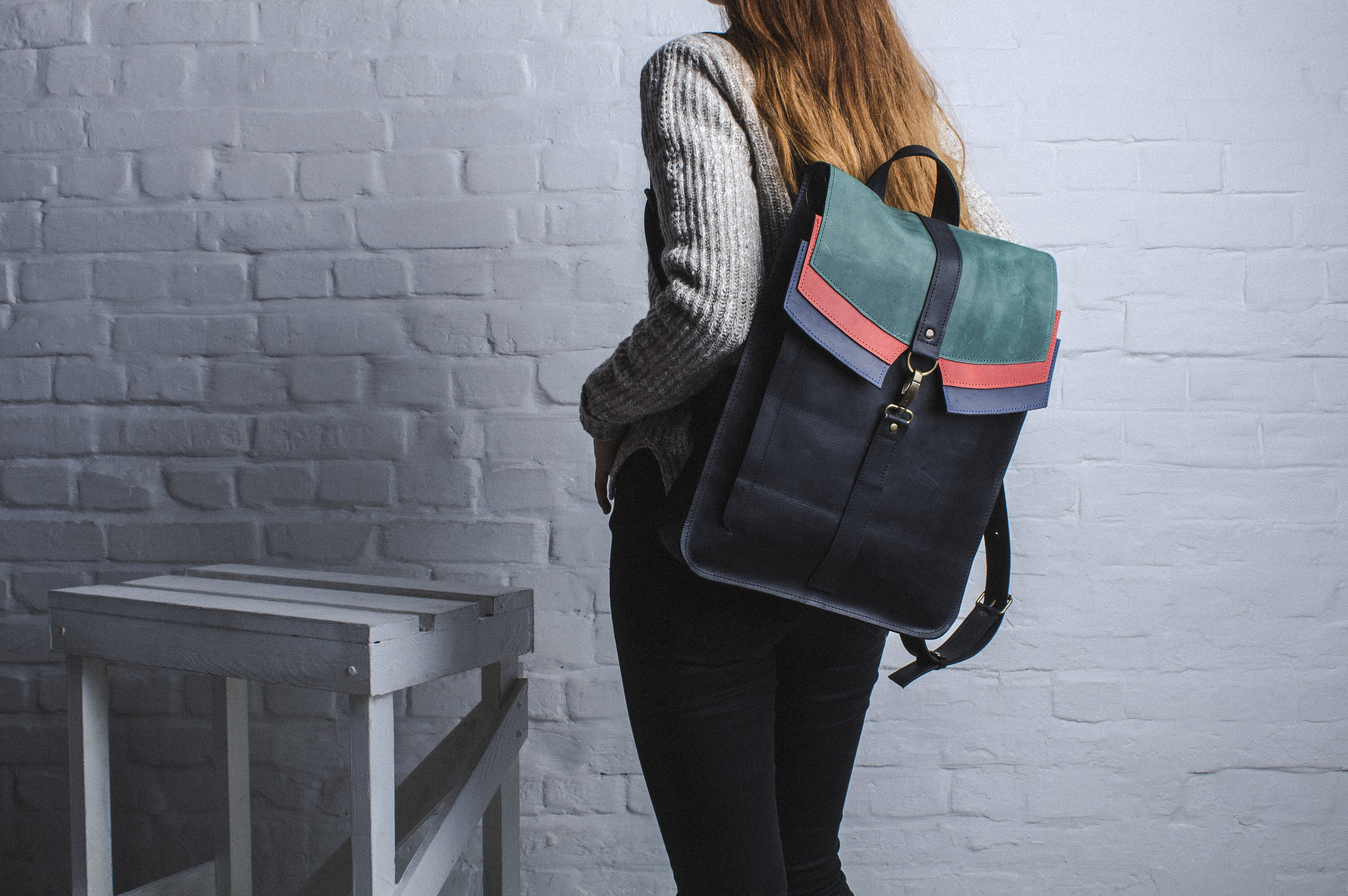 Zaino tricolore, Zaino per laptop, Zaino scolastico, Zaino in pelle, Zaino hipster, Zaino impermeabile, Zaino in pelle da uomo, Zaino