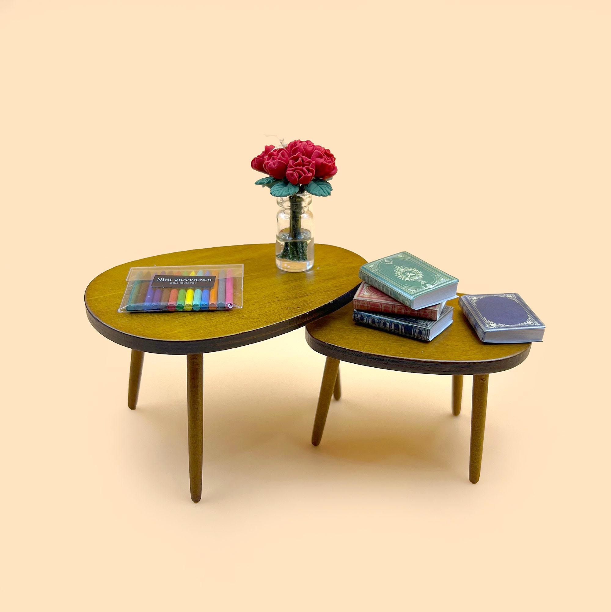 Tavolo in legno in miniatura, set da 2 pezzi, mobili in miniatura, casa delle bambole in miniatura, decorazione per la casa, regalo per lei, decorazio