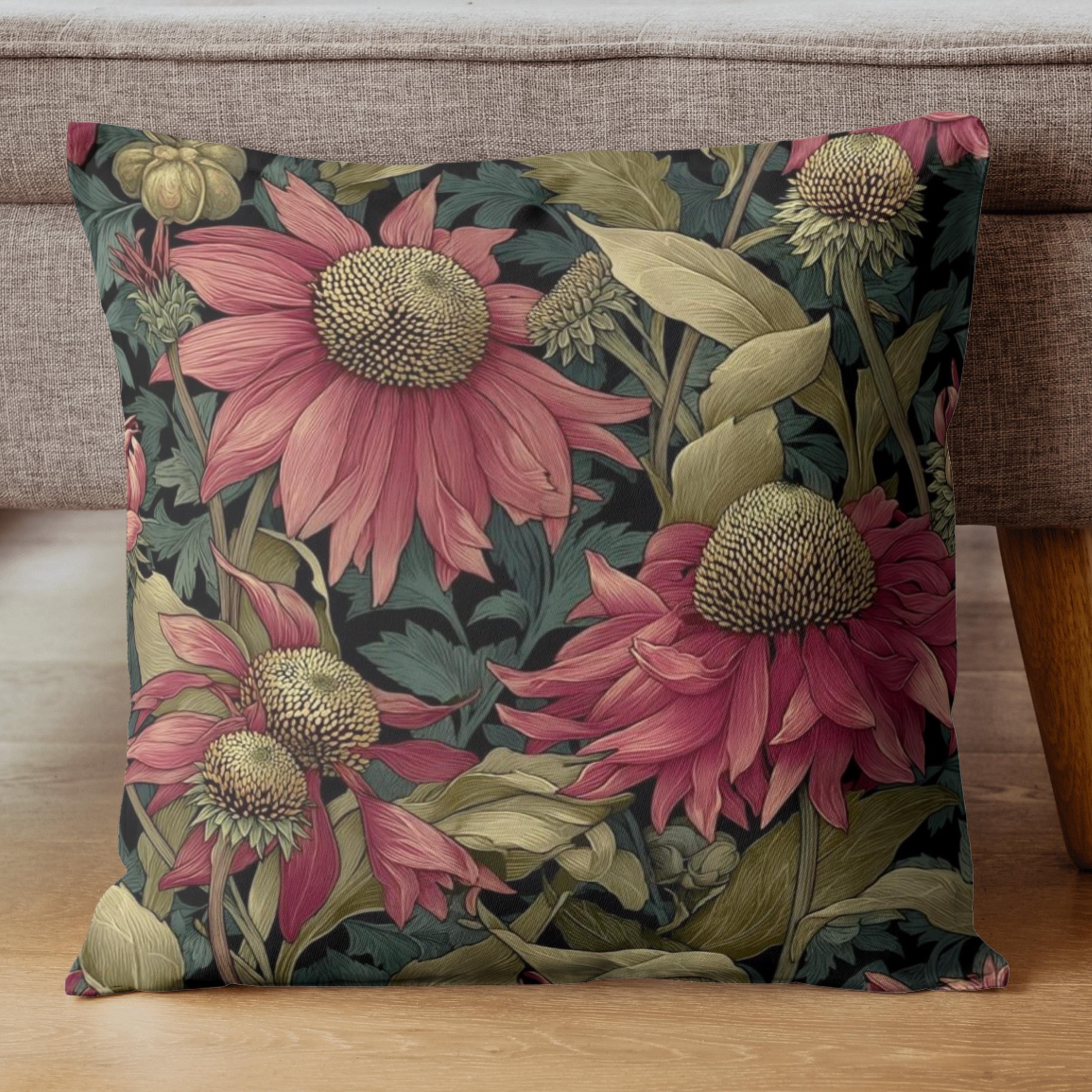 Cuscino con echinacee di William Morris, cuscino decorativo floreale, federa per cuscino, cuscino decorativo vintage da giardino, federa botanica