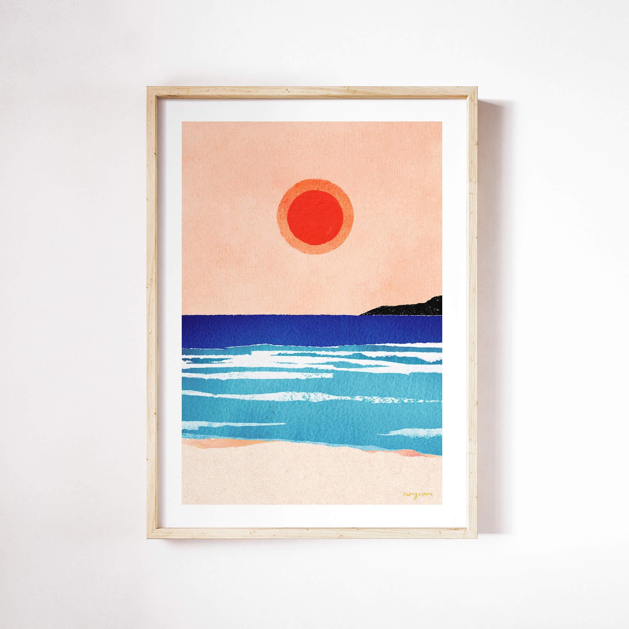 Stampa tramonto sull'oceano di Henry Rivers / Stampa murale tramonto sulla spiaggia / Poster artistico alba sull'oceano / Stampa onde spiaggia sole oc
