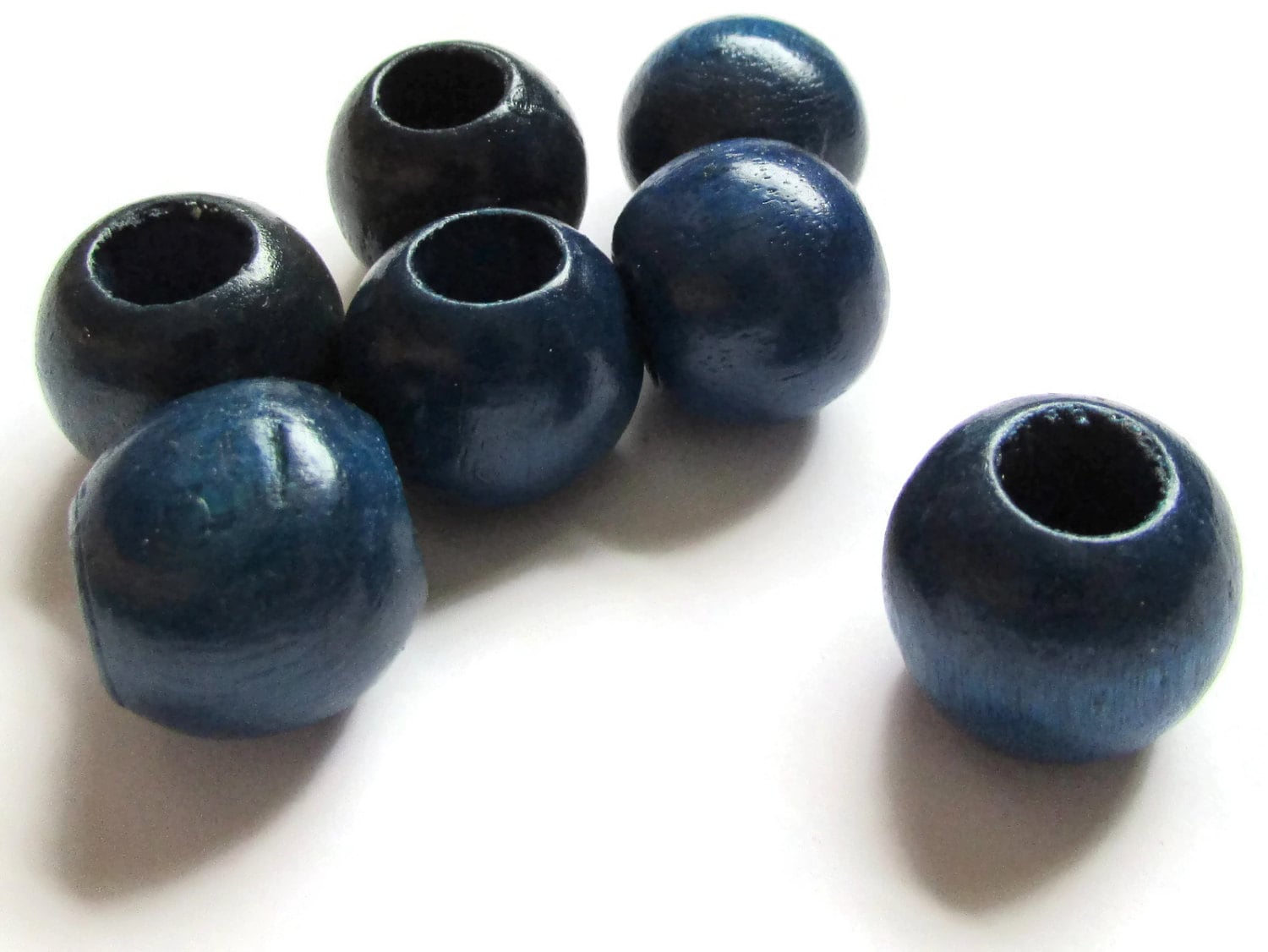 6 perline blu da 21 mm x 19 mm, perline di legno rotonde, perline vintage, perline di legno, perline con foro largo, perline sciolte, perline di magaz