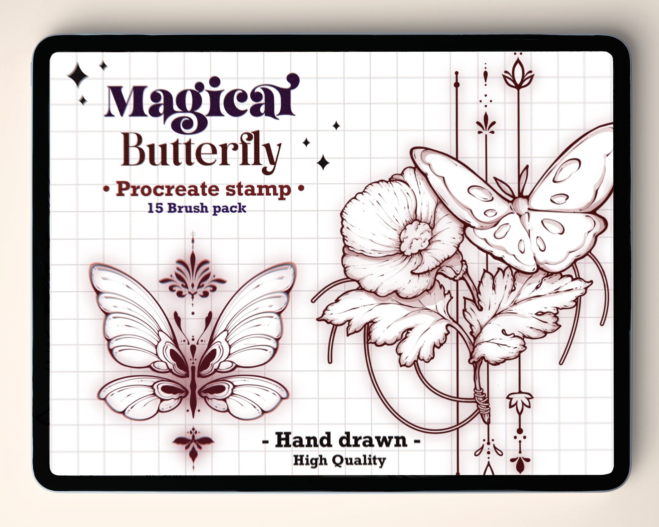 Magical Butterfly Design Procreate Stamp Brushes / Mystic Procreate Tattoo Stamp / Magic Celestial Procreate tattoo Brushes For Procreate