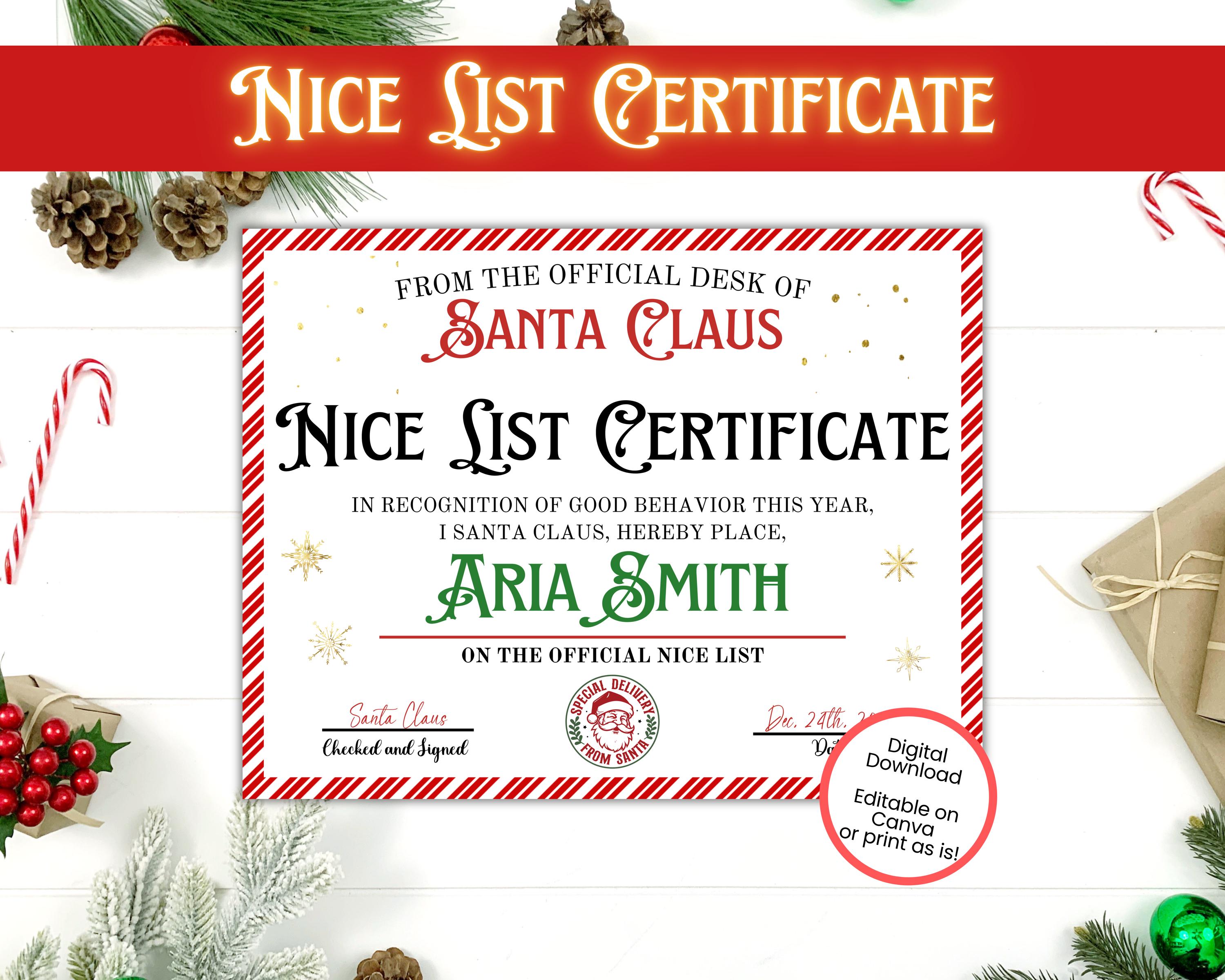 Certificato di buona condotta modificabile da Babbo Natale, Certificato di buona condotta di Babbo Natale, Lettera da Babbo Natale, Certificato di buo