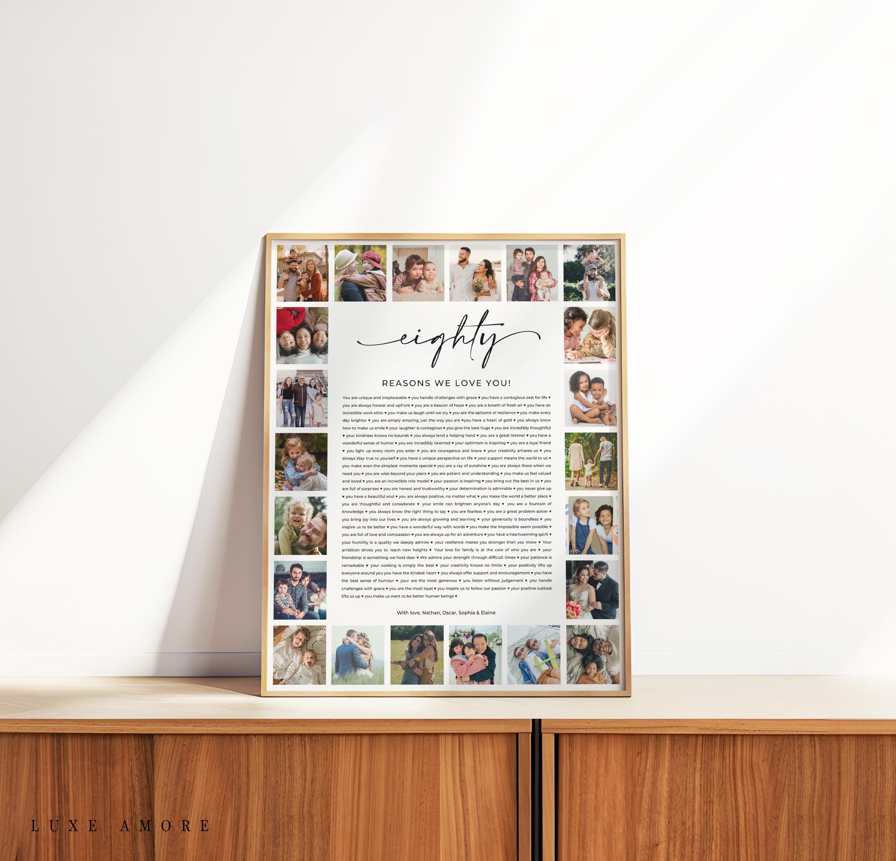80 motivi per cui ti amiamo stampabile, cartello fotografico per l'80o compleanno, poster per l'80o compleanno, regalo per l'80o compleanno della mamm