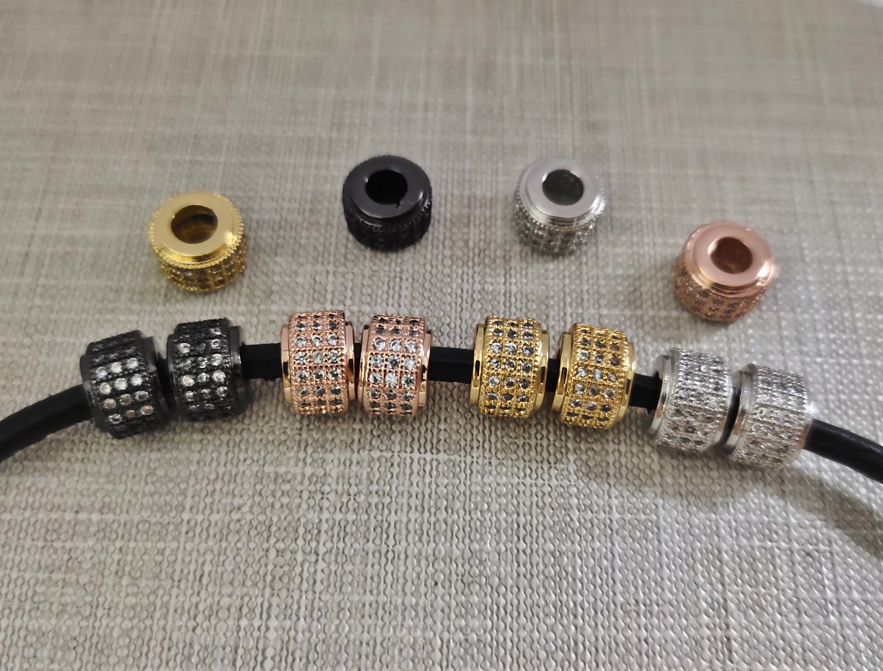 2-50 pz CZ Micro Pave Tubo Distanziatore Perline, 6.5x9mm Foro Grande Perline Cilindro, CZ Perline Distanziatore, Foro 3.8mm, BA-236