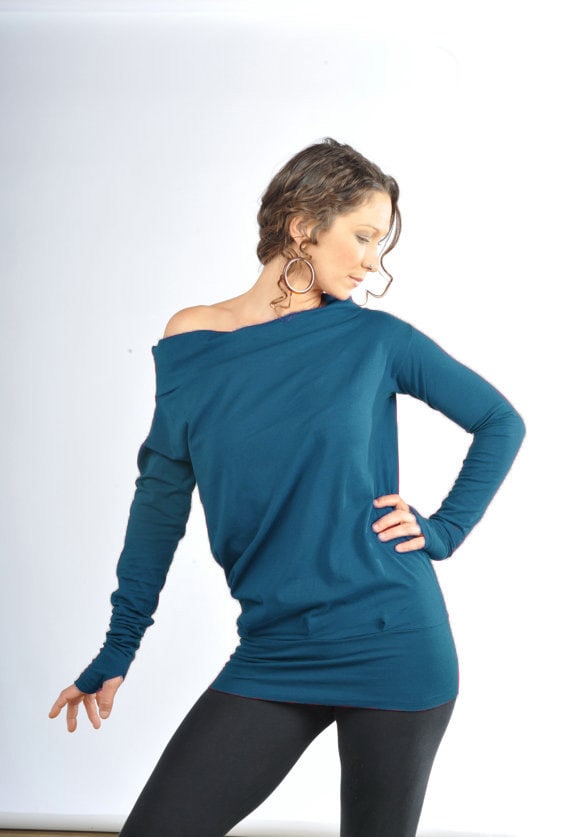 Manica lunga rilassata - maglia a maniche lunghe - maglietta con foro per il pollice - manica lunga verde acqua - maglietta da yoga a maniche lunghe -