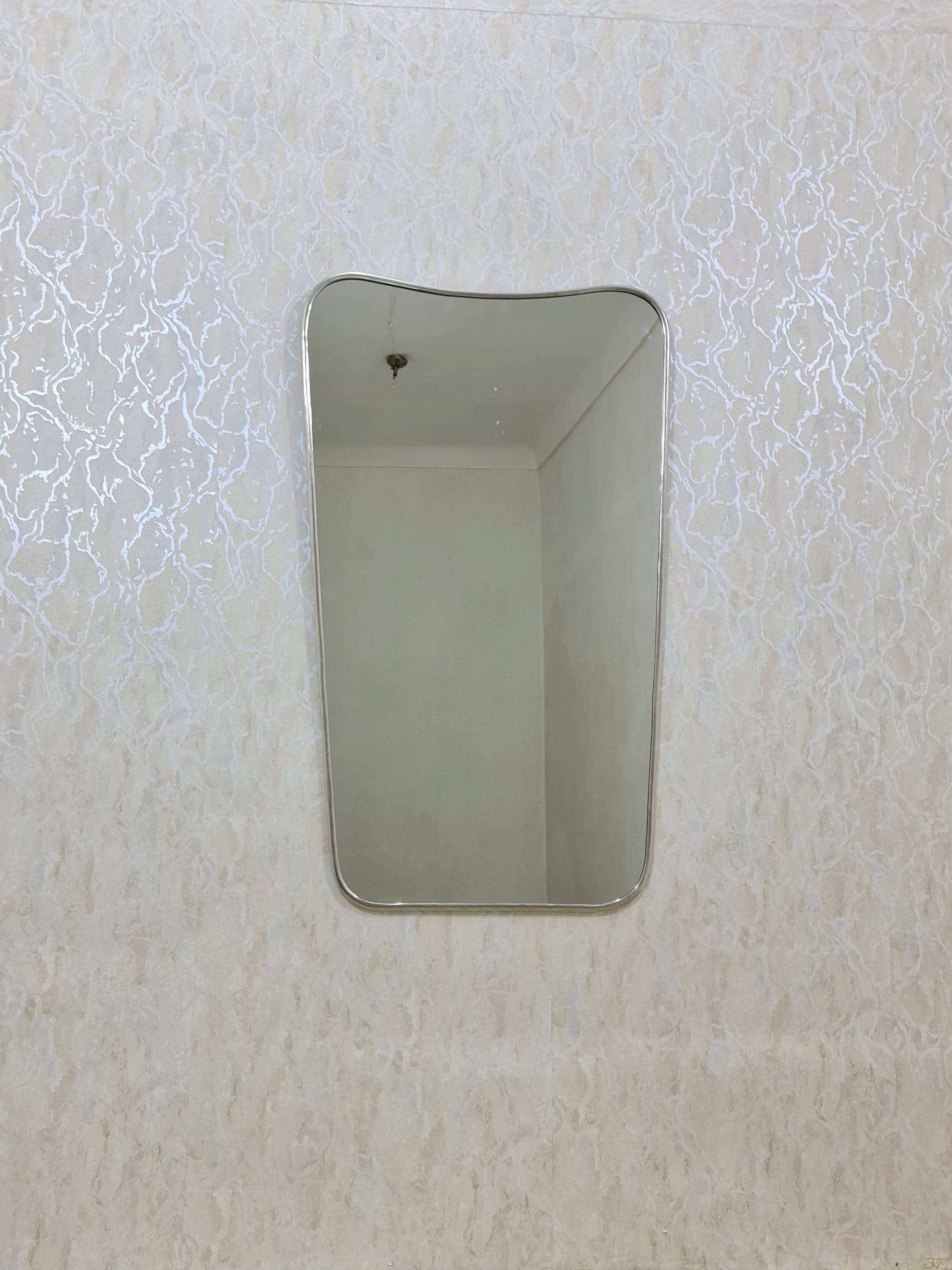 Specchio curvo italiano in argento, specchio da parete, specchio in ottone, specchio a farfalla, specchio irregolare, specchio dorato, specchio da bag