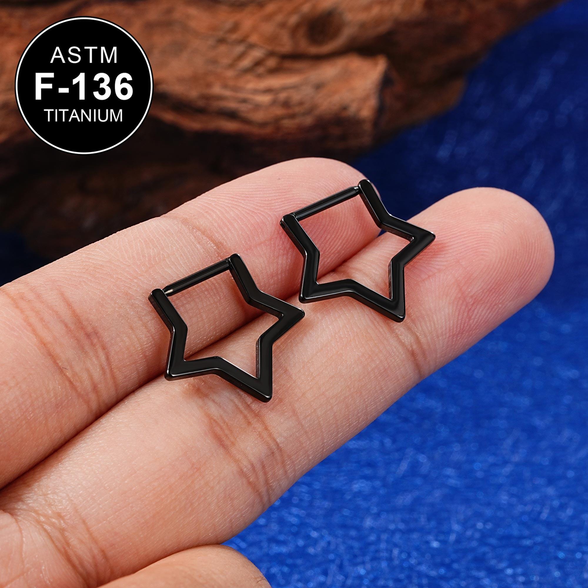 Anello per setto nasale a forma di stella nera in titanio 16G/Gioielli per setto nasale/Piercing per setto nasale/Clip per setto nasale/Orecchino Dait