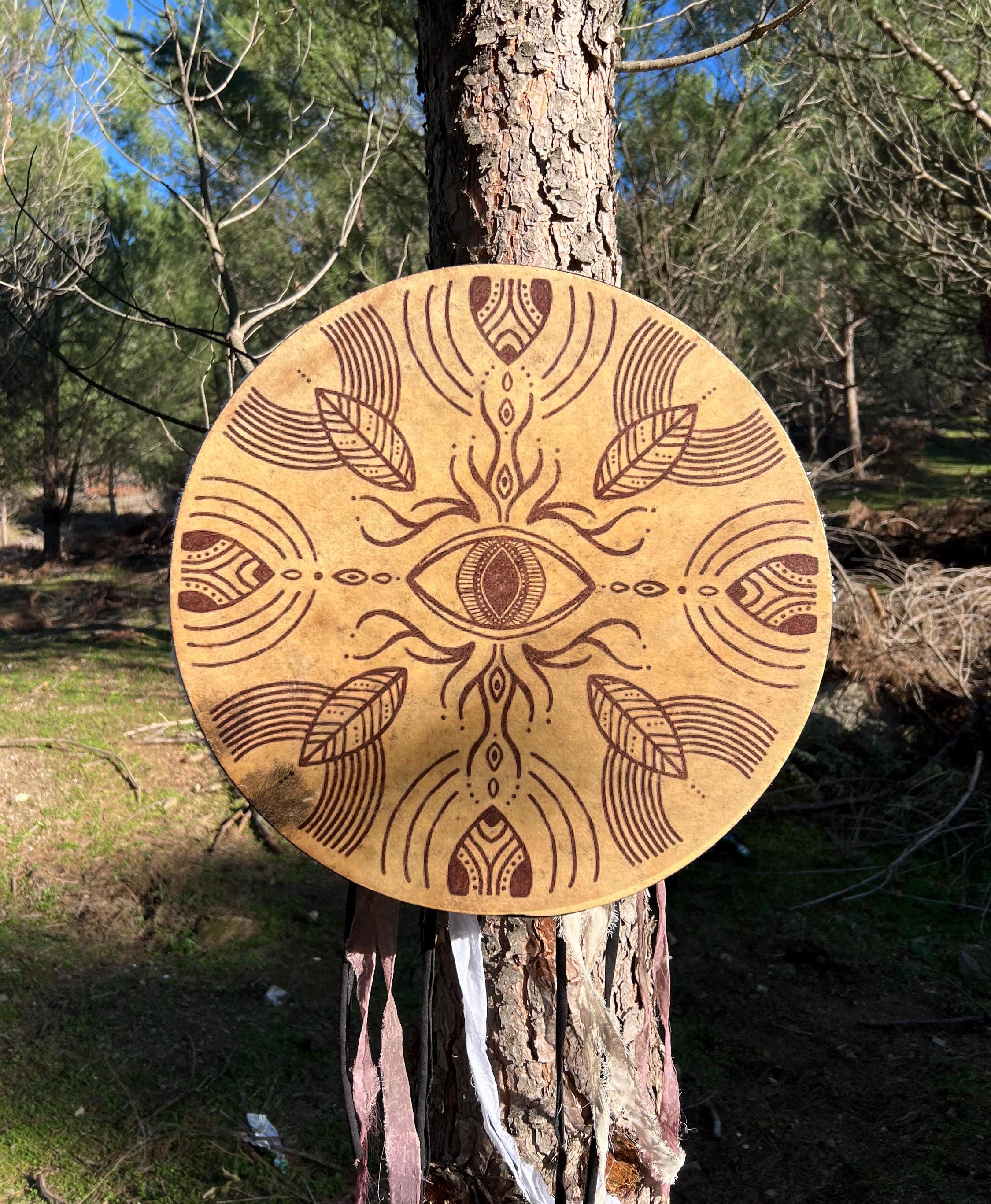 Tamburo rituale sciamanico tradizionale da 18 pollici - Tamburo da donna / Tamburo da meditazione / Strumento spirituale artigianale