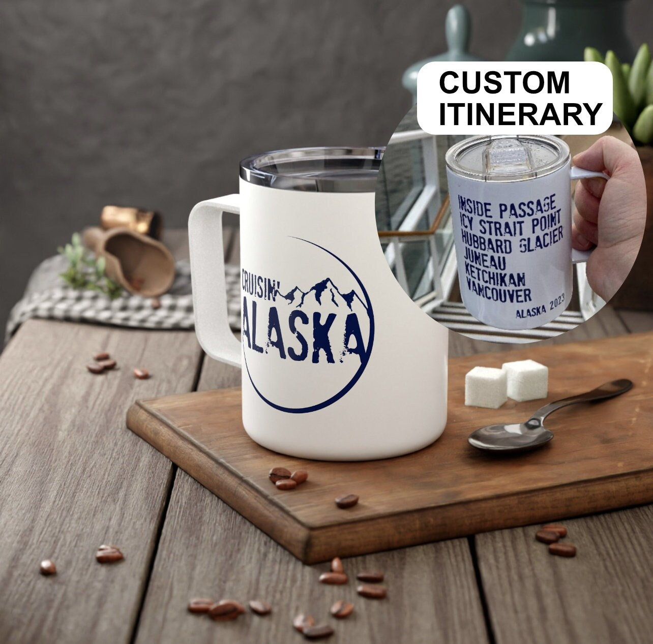 Tazza da viaggio, Crociera, Tazza da crociera in Alaska, Viaggio in Alaska, Tazza da caffè isolata, Souvenir, Tazza da crociera, Viaggio, Tazza da caf