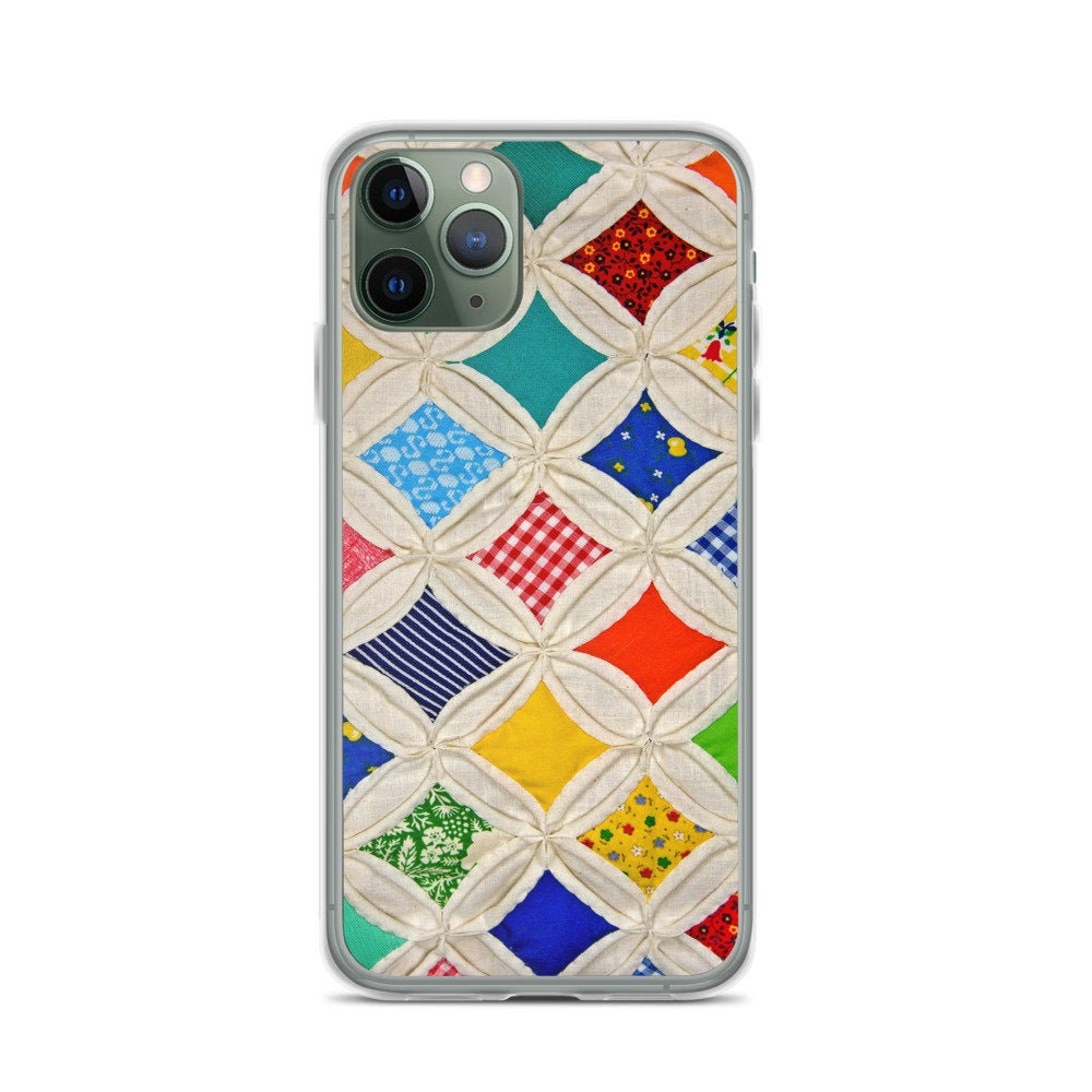 Custodia per telefono con stampa trapuntata, custodia per iPhone con estetica patchwork, cover per telefono in stile cottagecore, design trapuntato, c